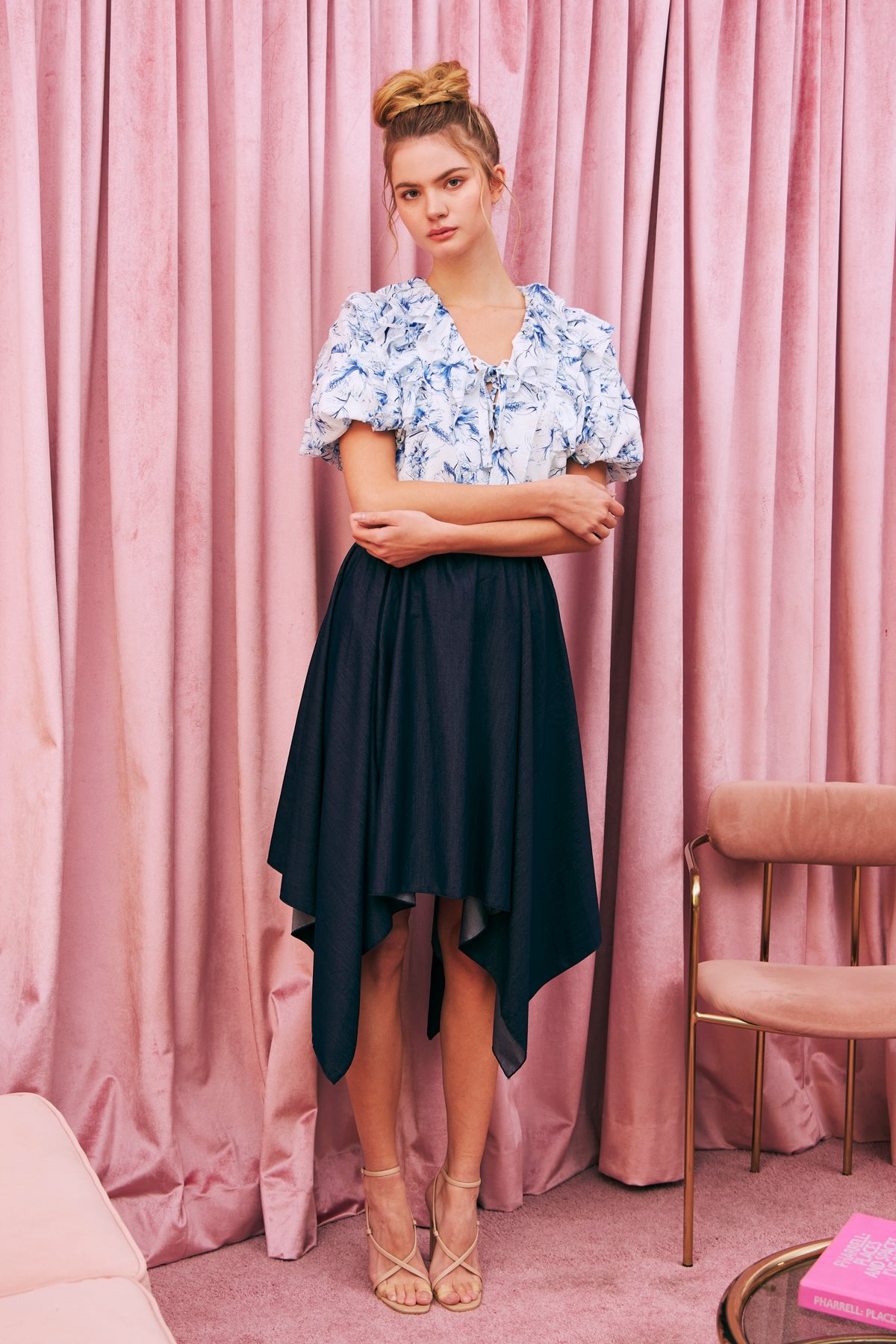 Tencel Blend Asymmetrical Midi Skirt