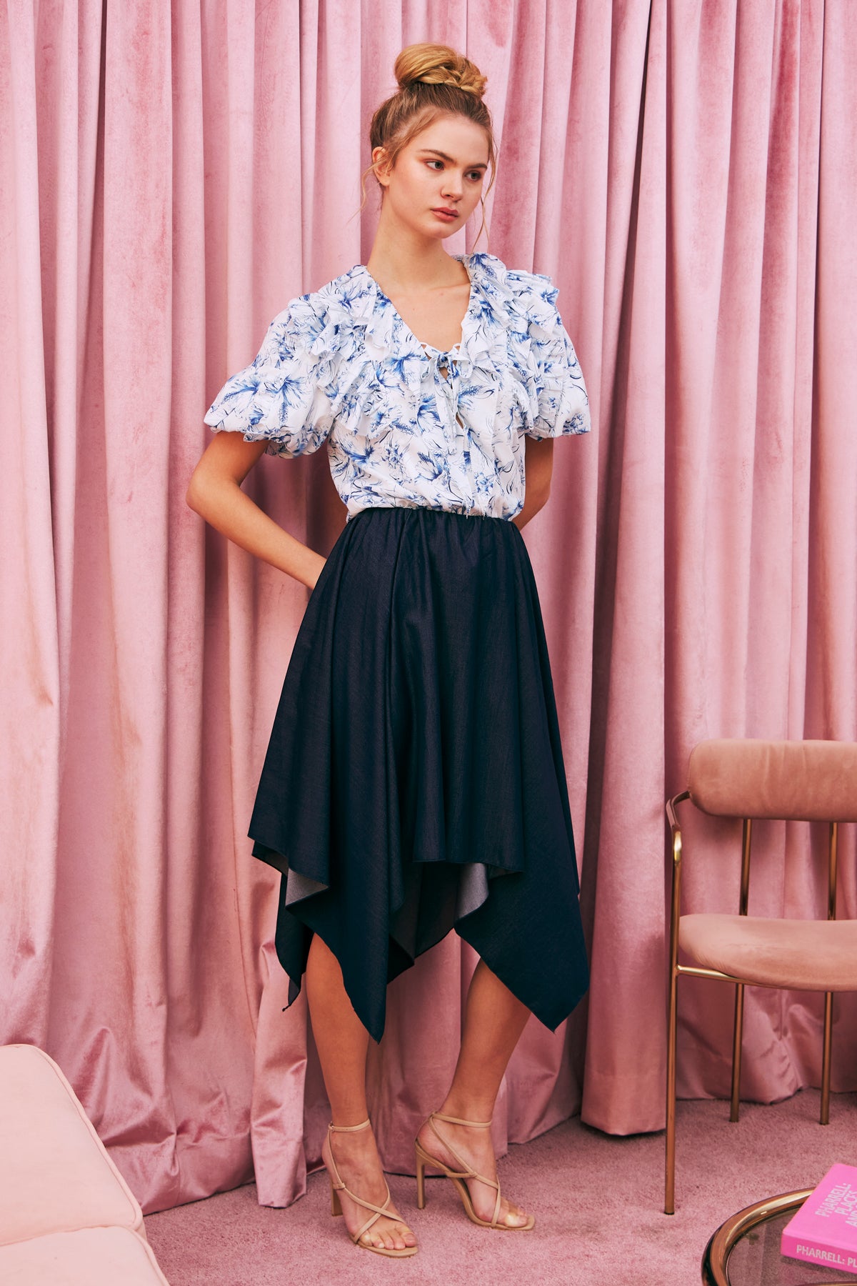 Tencel Blend Asymmetrical Midi Skirt