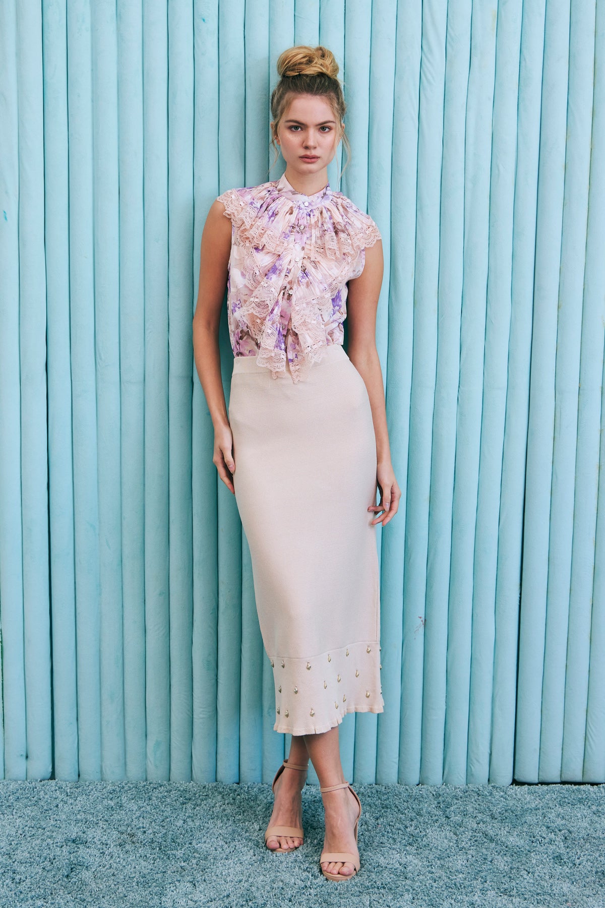 Knit Seashell Embellished Midi Skirt