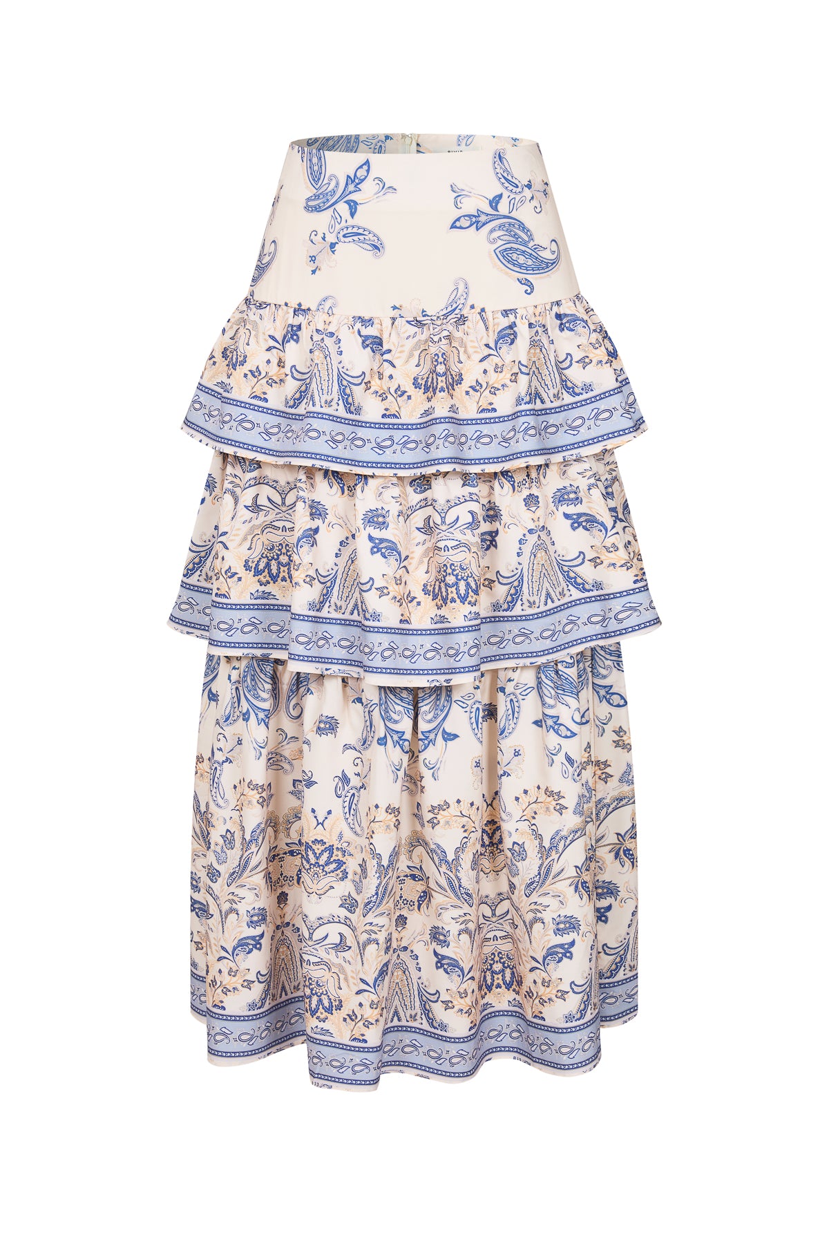 Border Print Tiered Midi Skirt