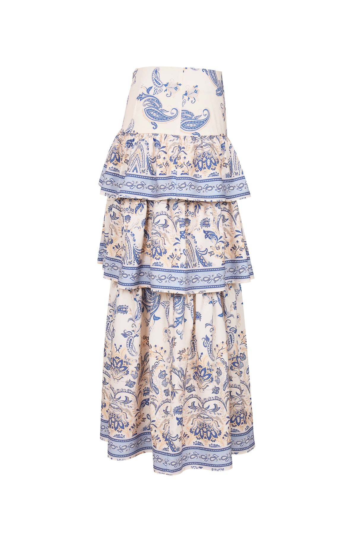 Border Print Tiered Midi Skirt