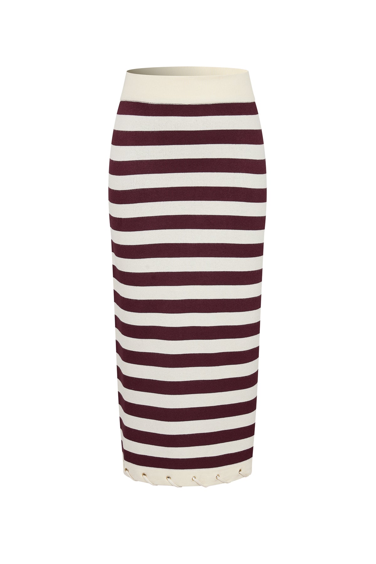 Knit Stripe Rope Embellished Midi Skirt
