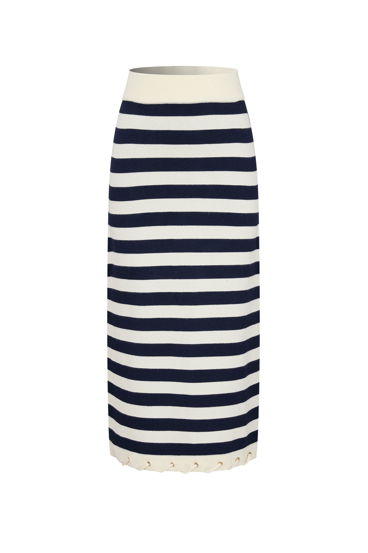 Knit Stripe Rope Embellished Midi Skirt