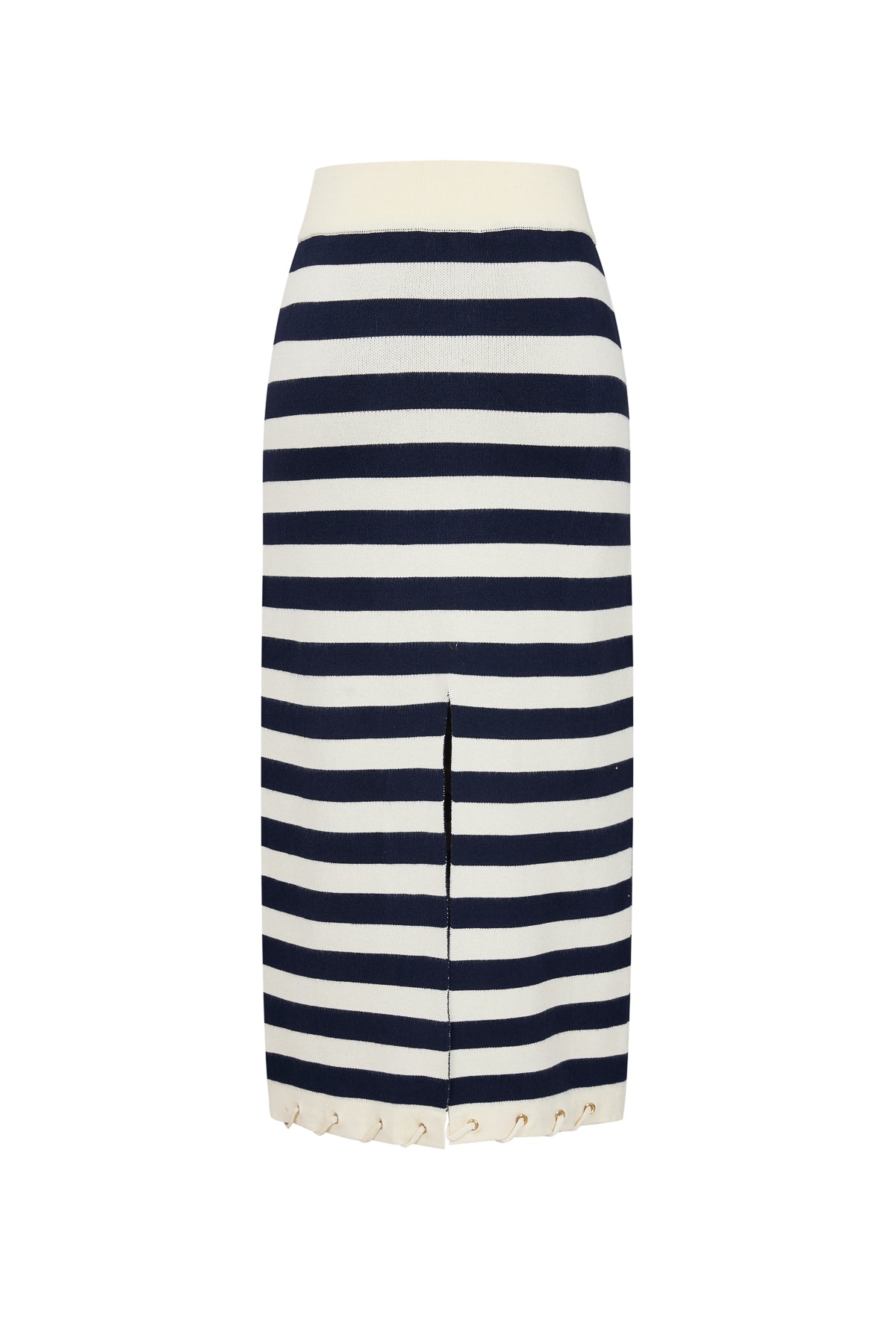 Knit Stripe Rope Embellished Midi Skirt