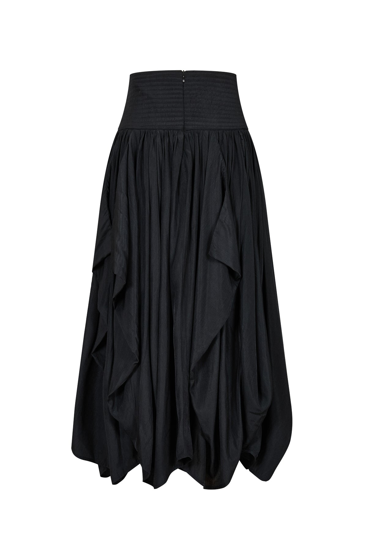 Woven Draped Voluminous Midi Skirt