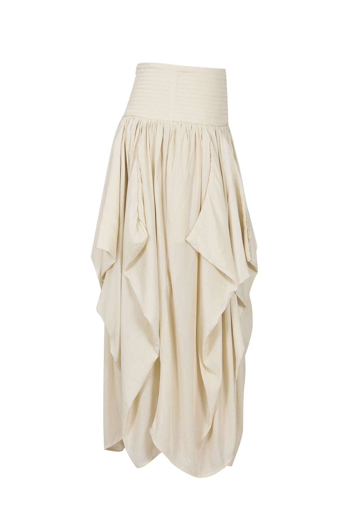 Woven Draped Voluminous Midi Skirt