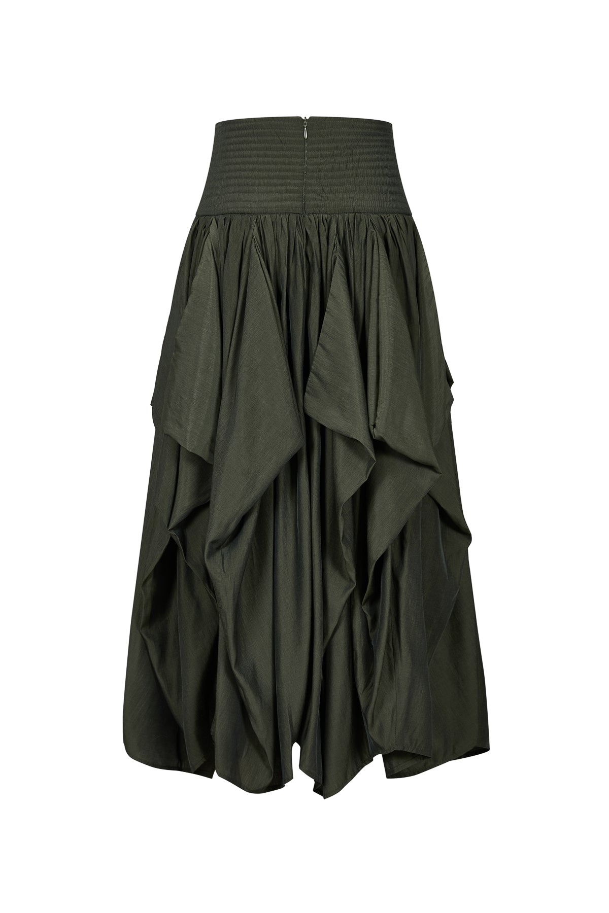 Woven Draped Voluminous Midi Skirt