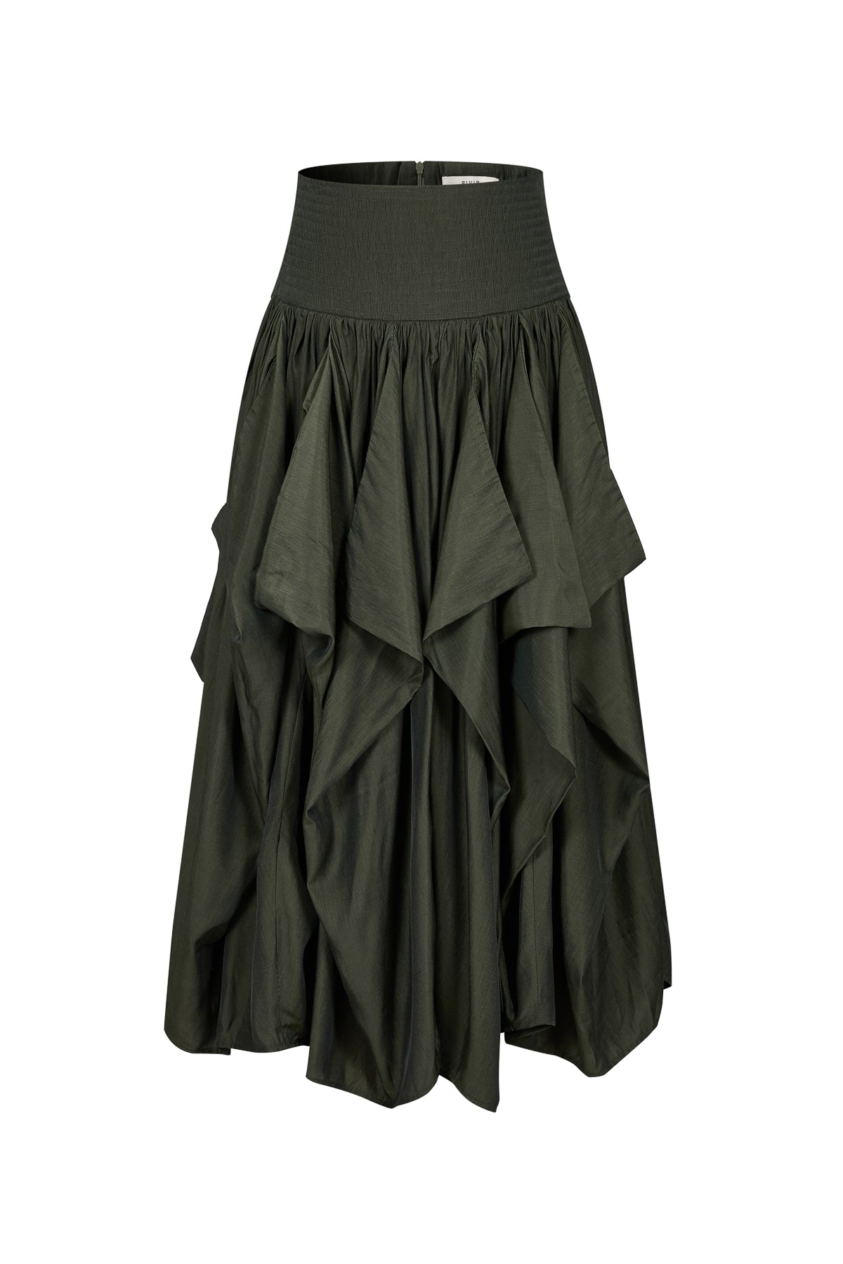Woven Draped Voluminous Midi Skirt