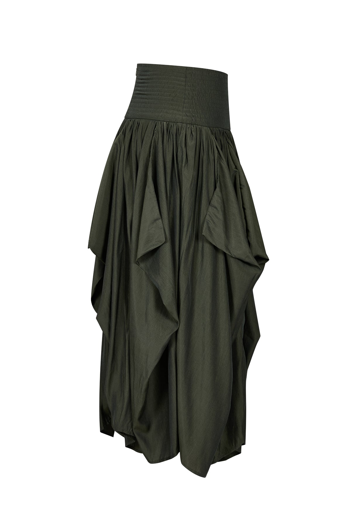 Woven Draped Voluminous Midi Skirt