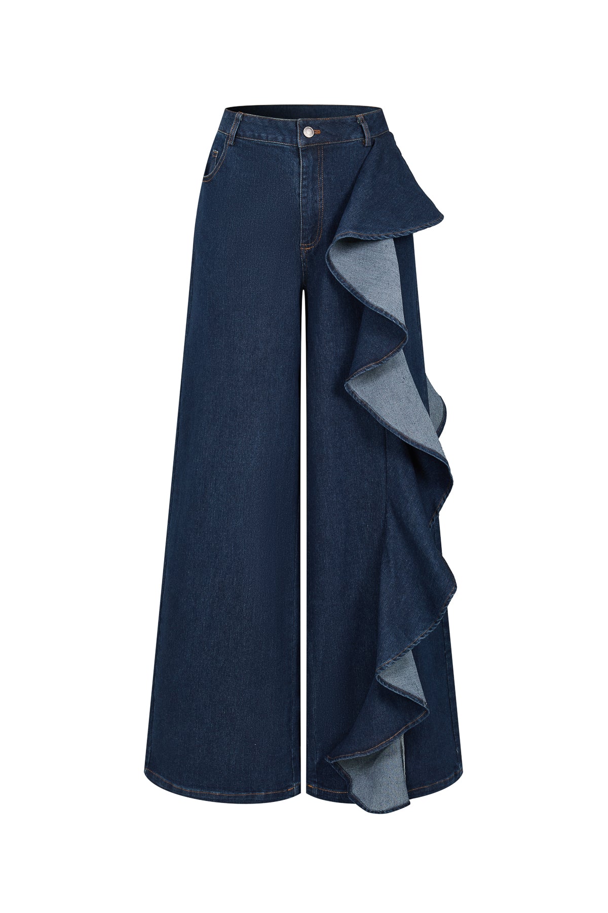 Ruffle Detail Wide Leg Jean