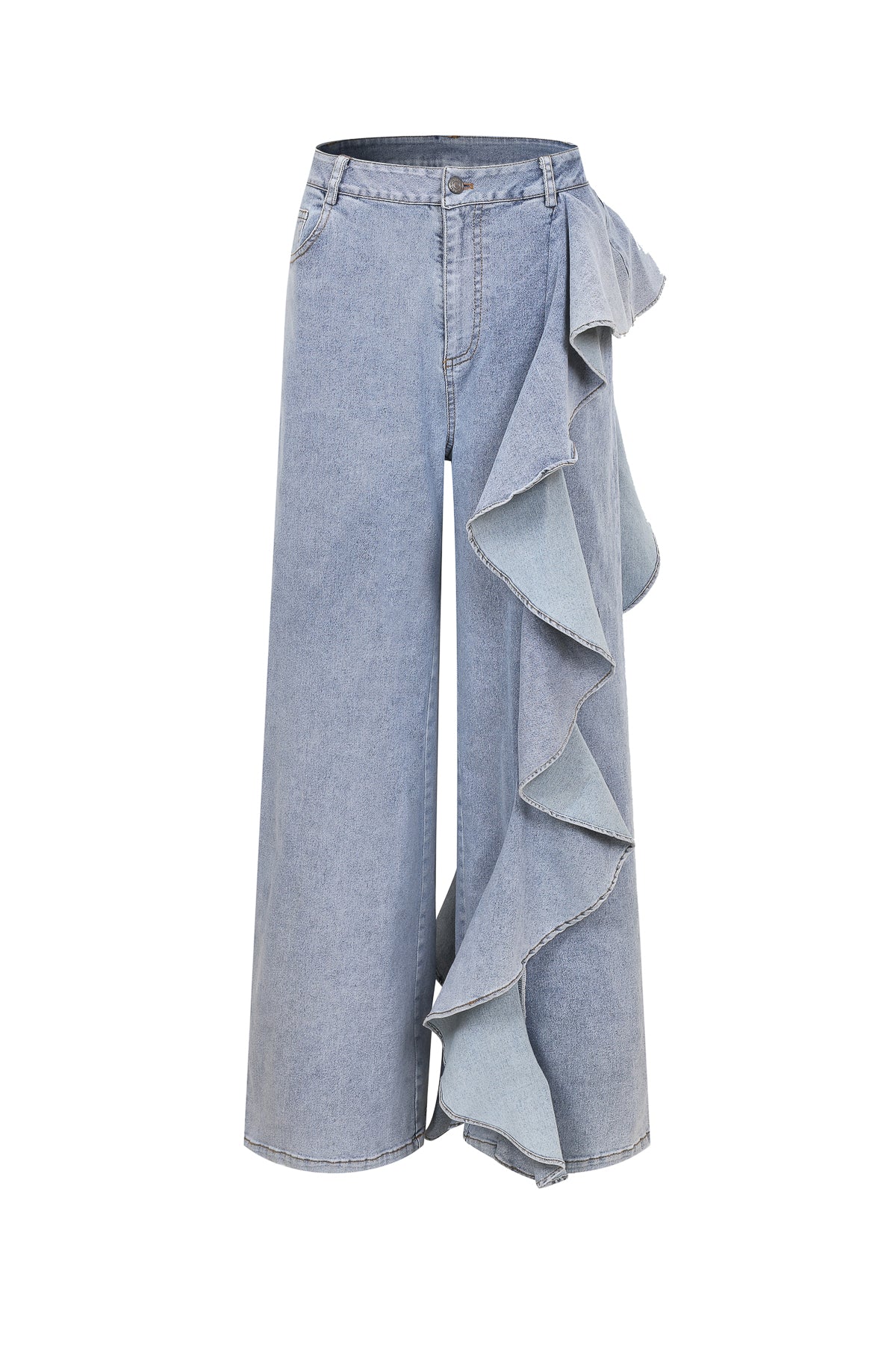 Ruffle Detail Wide Leg Jean