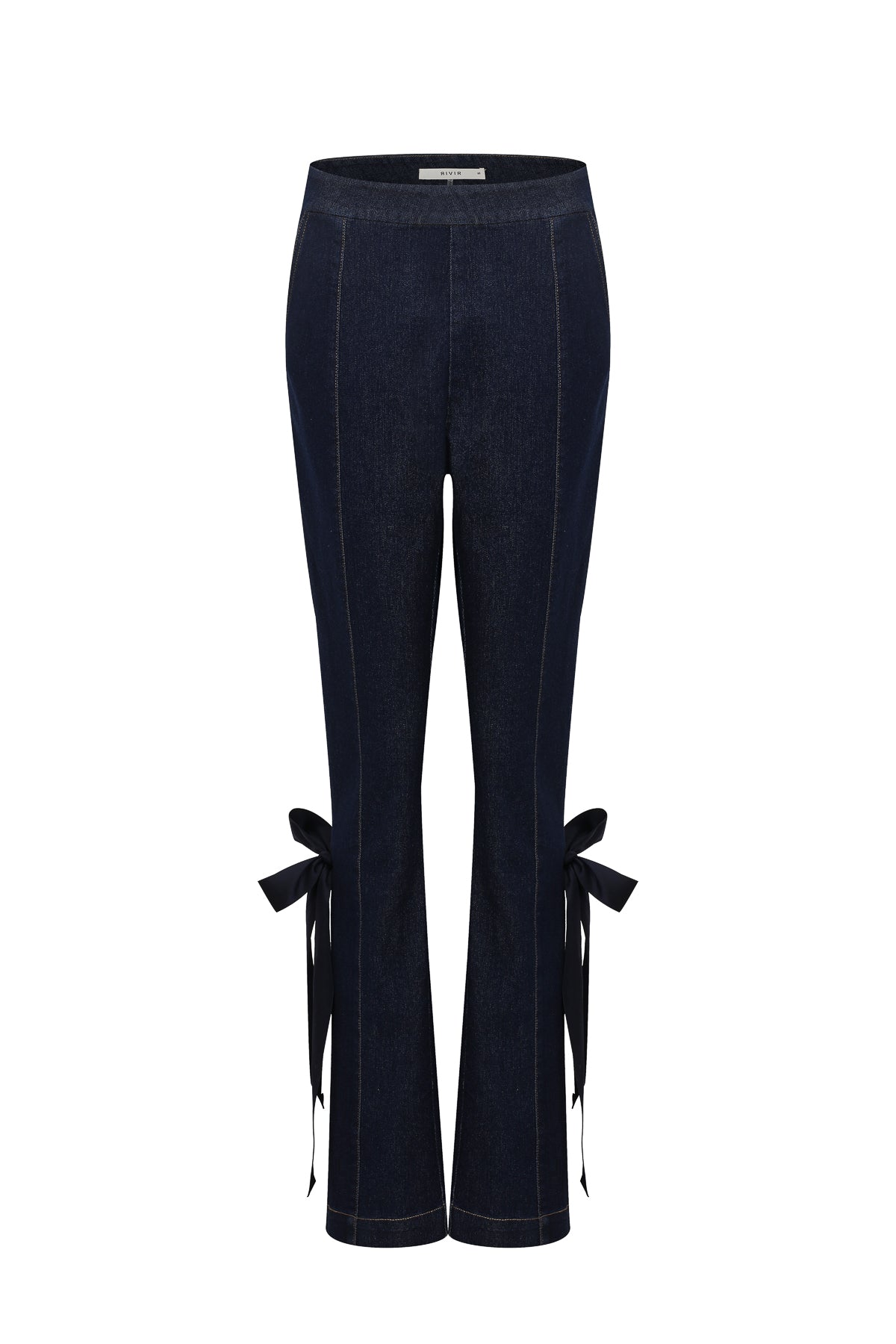 Side Split Flare Denim Pants with Bows
