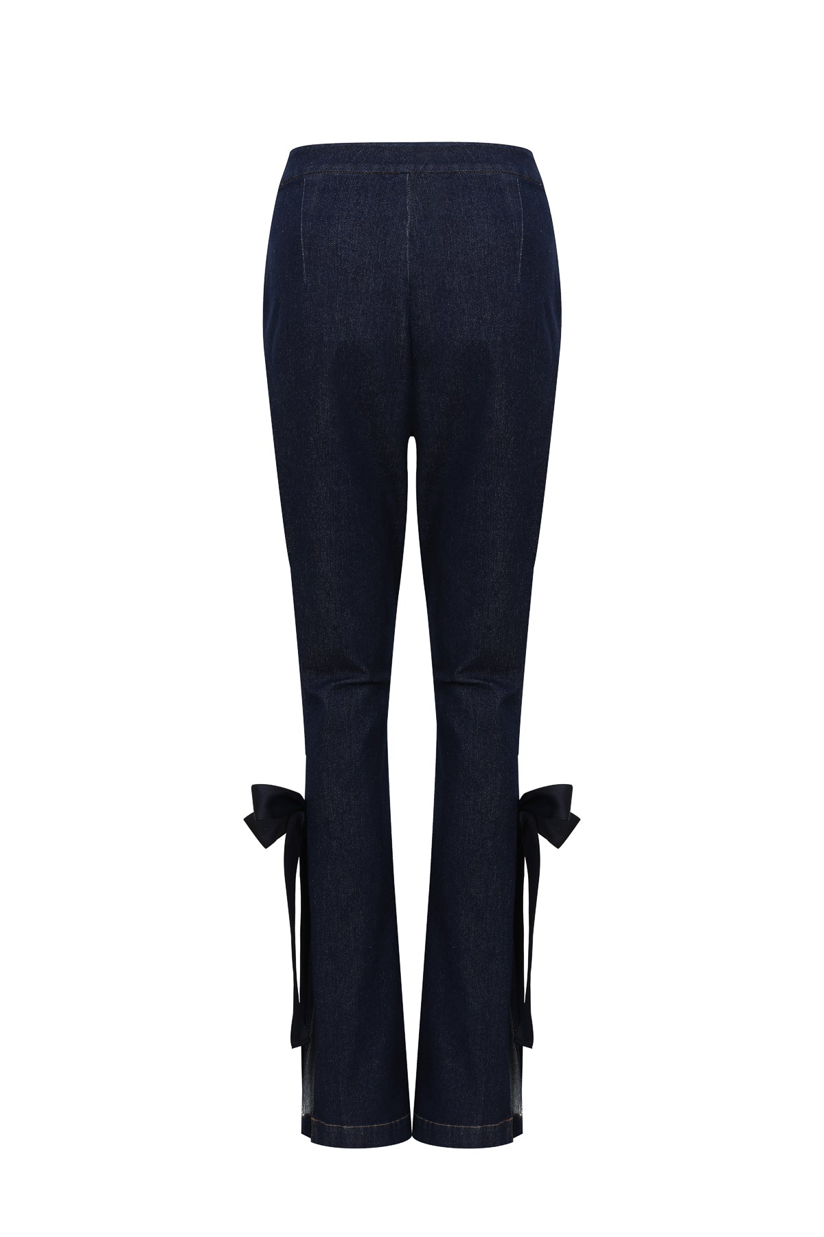 Side Split Flare Denim Pants with Bows
