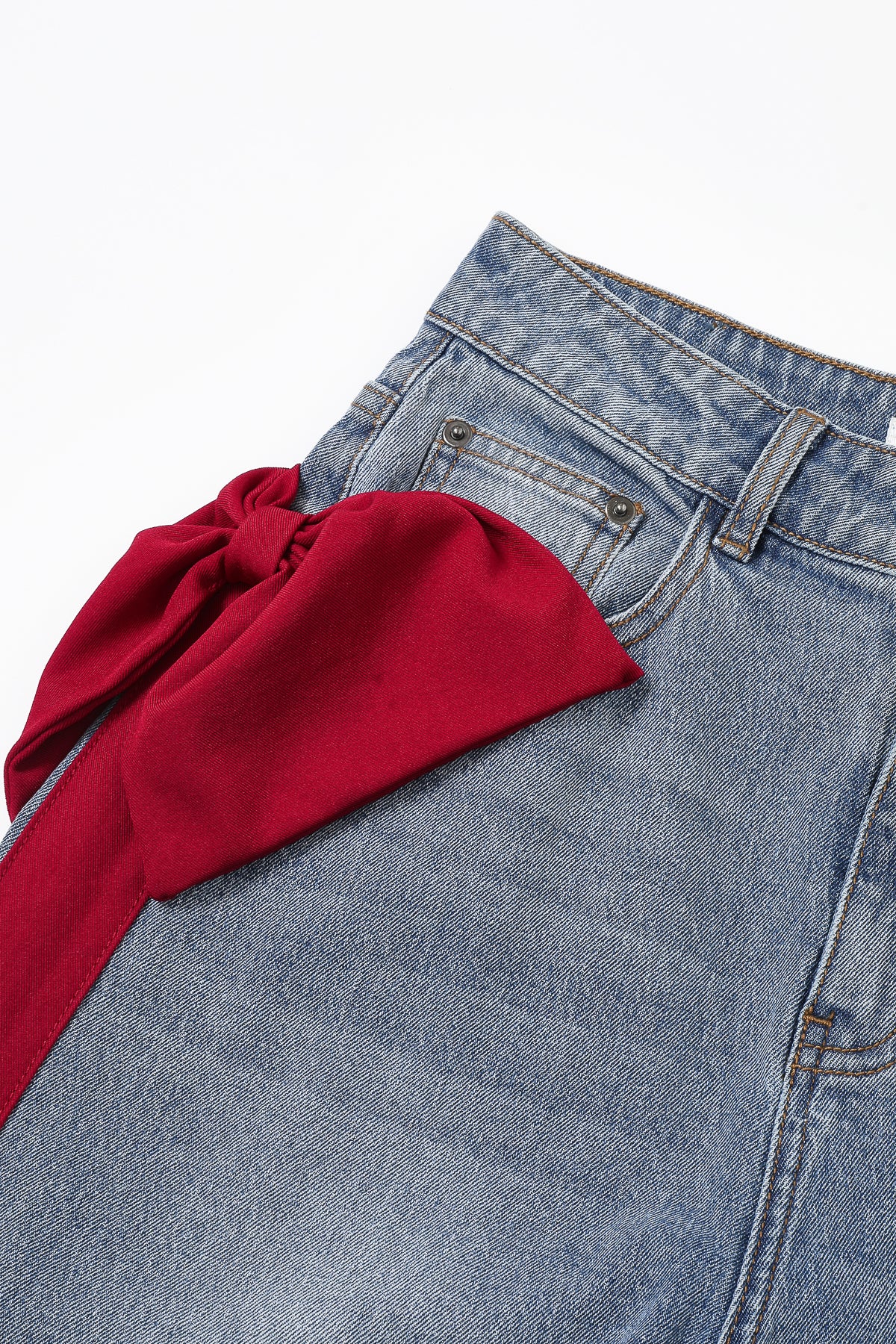 Maison Contrast Ribbon Denim Pants