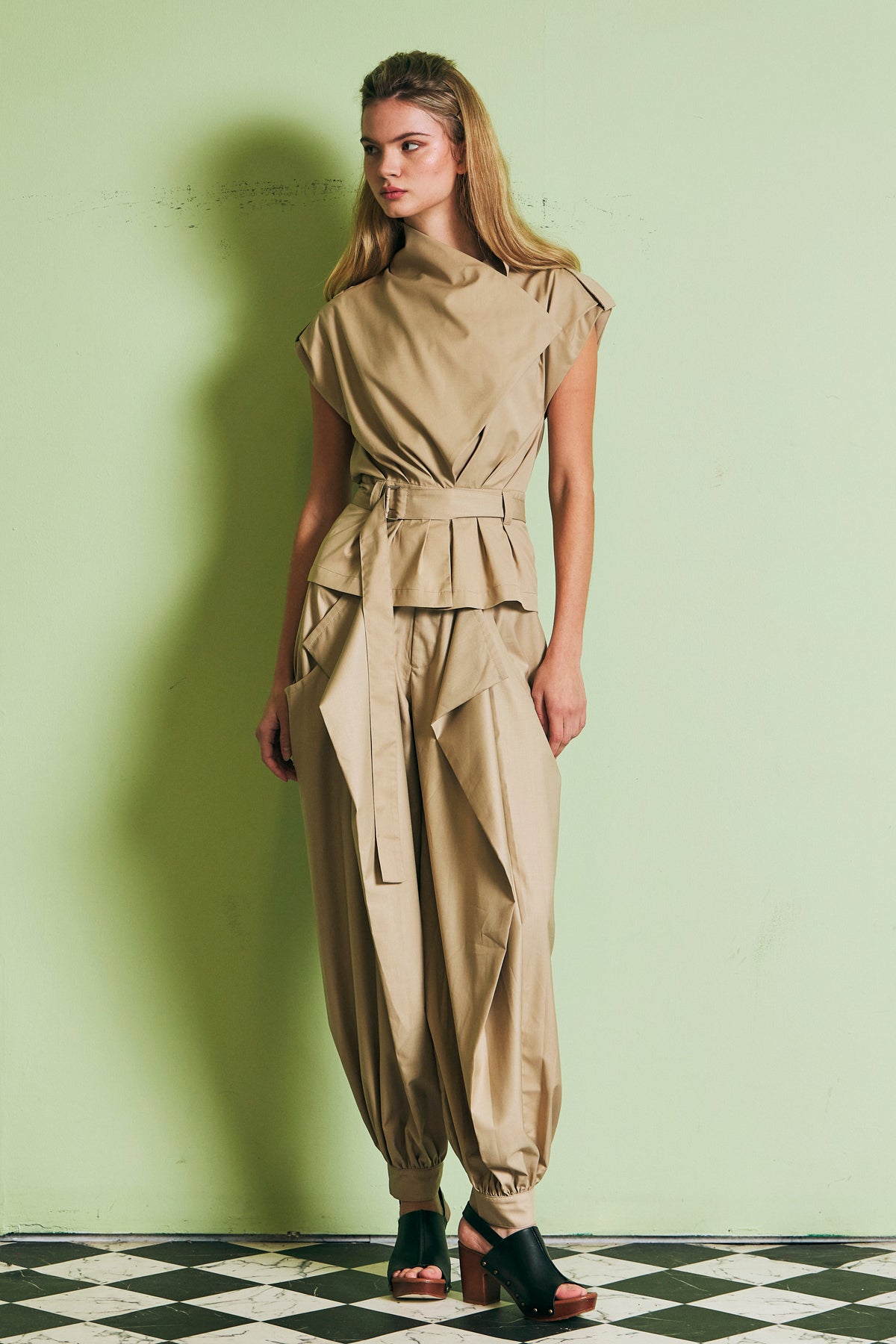 Woven Safari Draped Balloon Pants