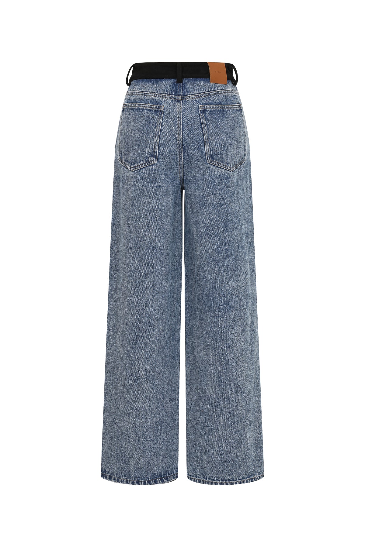 Therese Embellished Denim Pants With Black Waistband