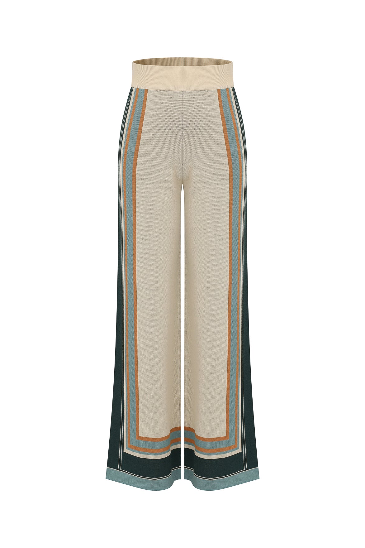 Knit Multi Border Stripe Wide Leg Pants