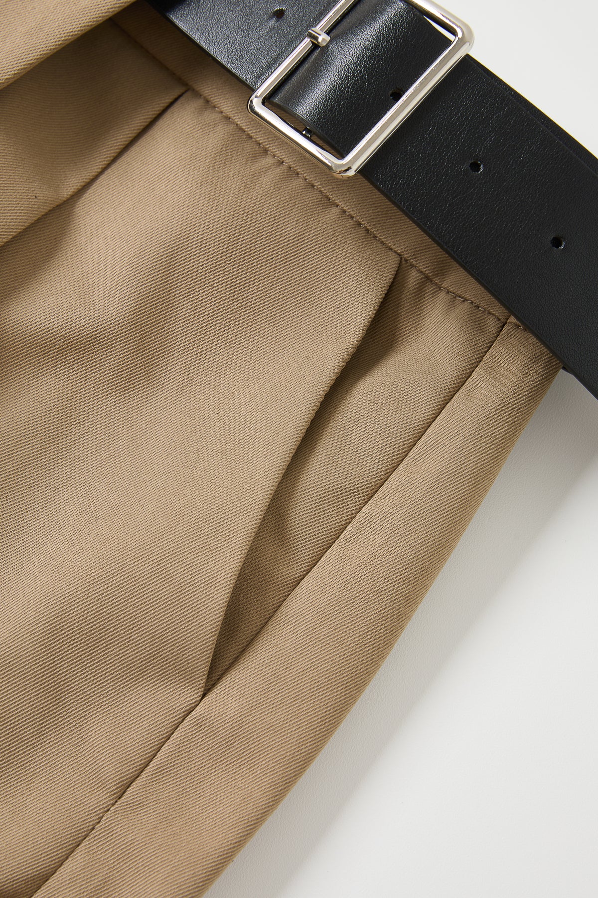Axelle Woven Asymmetrical Pleated Pants with PU Belt