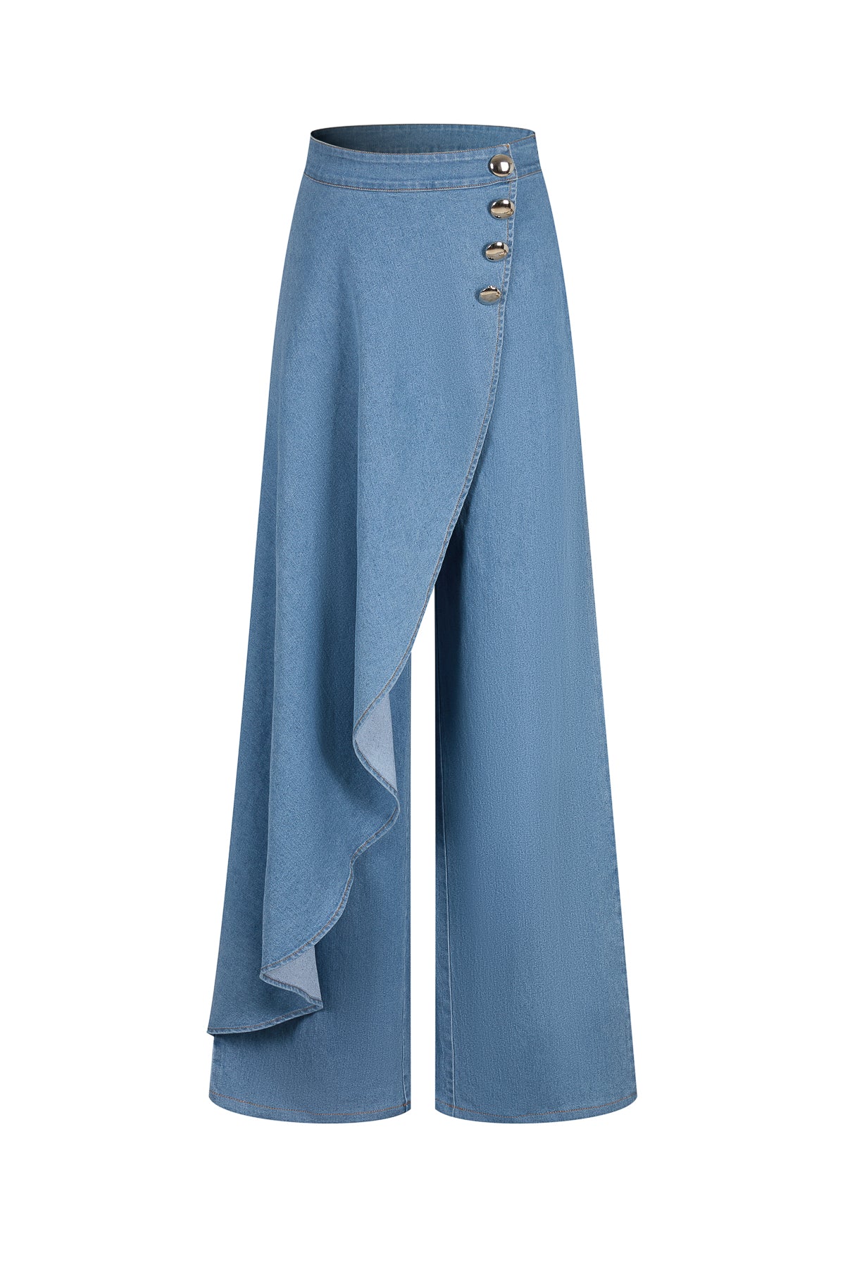 Nathalie Denim Overlay Pants With Button Accents