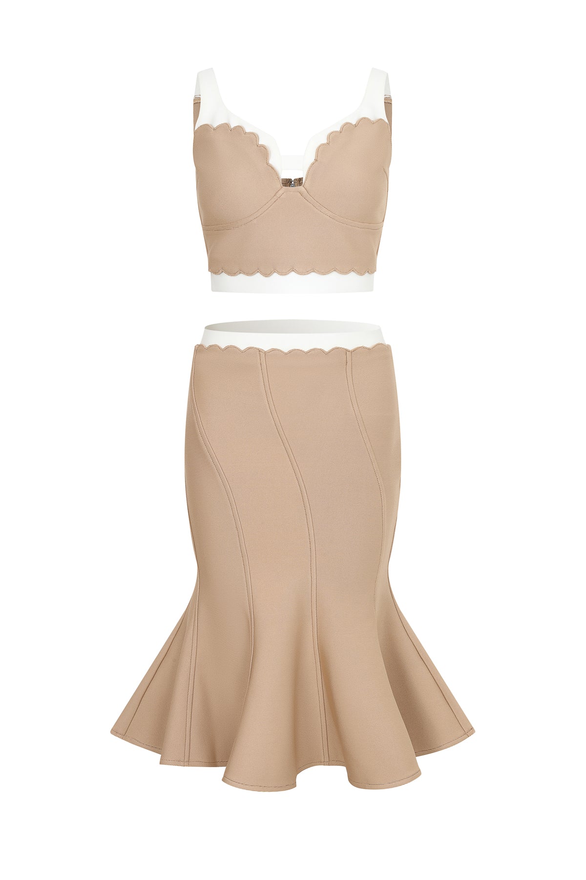 Scallop Detail Two Tone Skirt Set