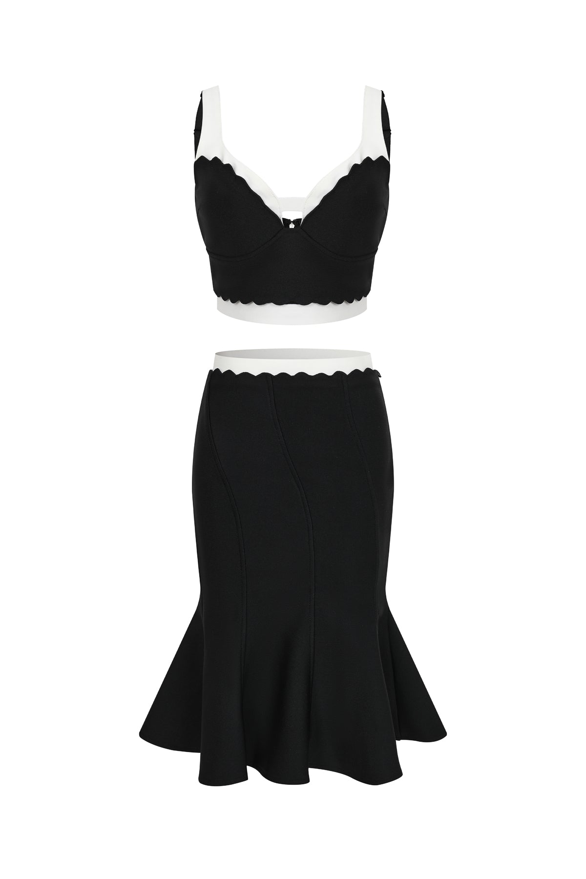 Scallop Detail Two Tone Skirt Set