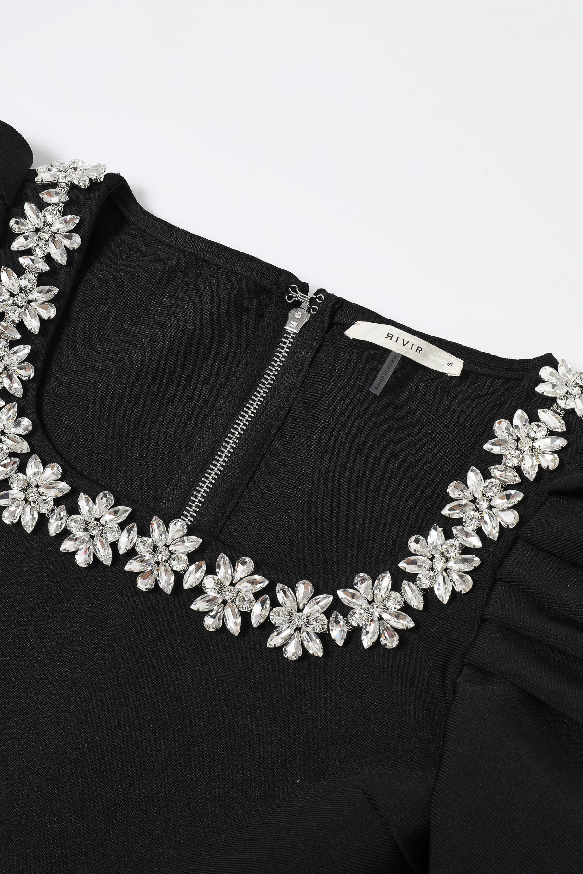 bandage top with rhinestones and flared skirt