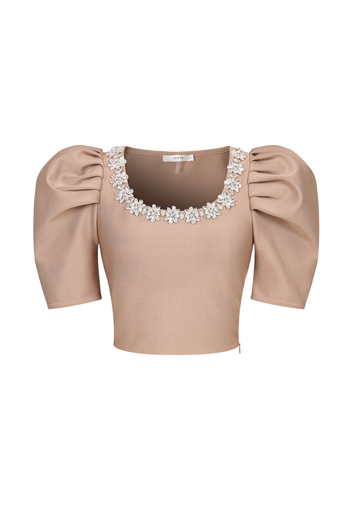 bandage top with rhinestones and flared skirt