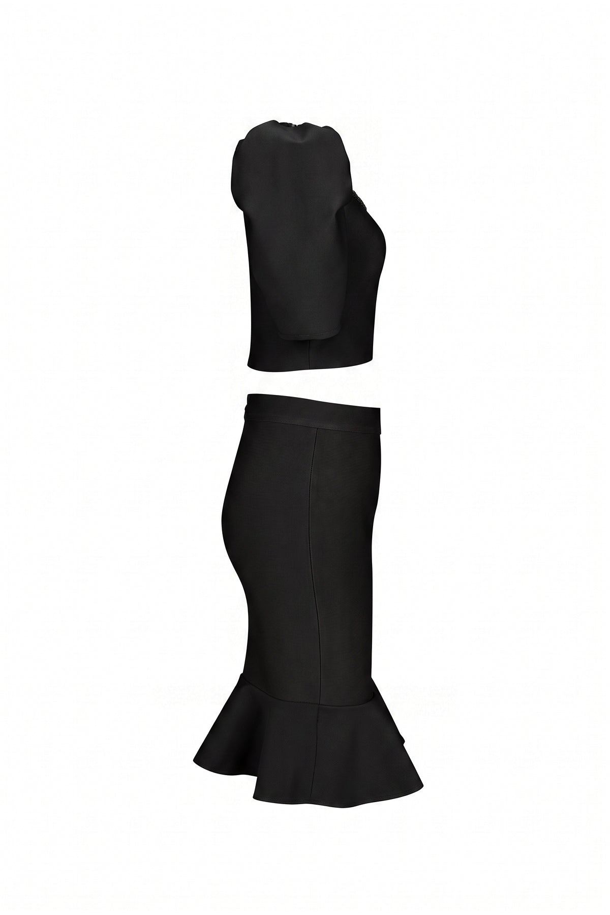 bandage top with rhinestones and flared skirt