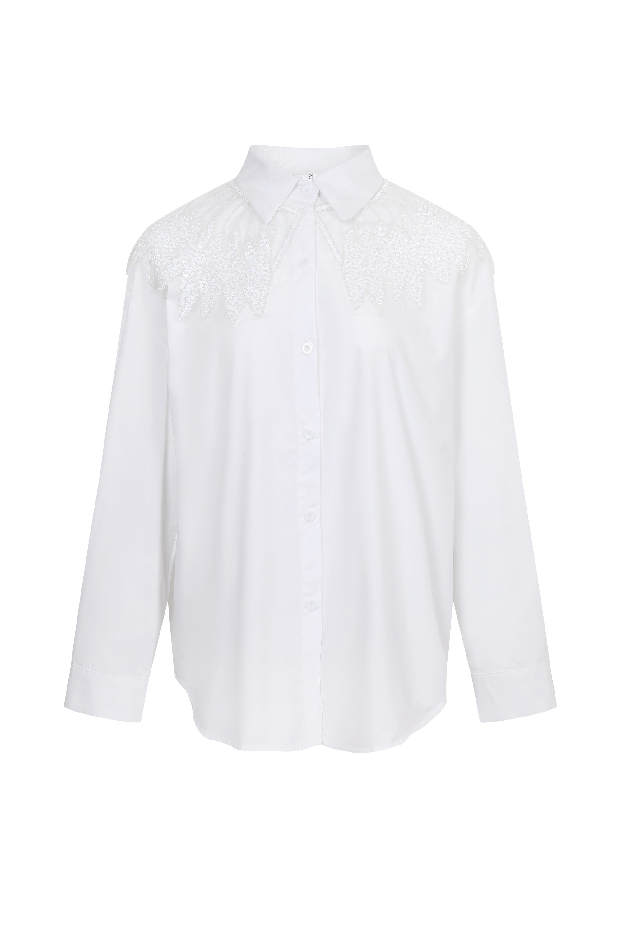 Embellished Yoke Woven Long Sleeve Top