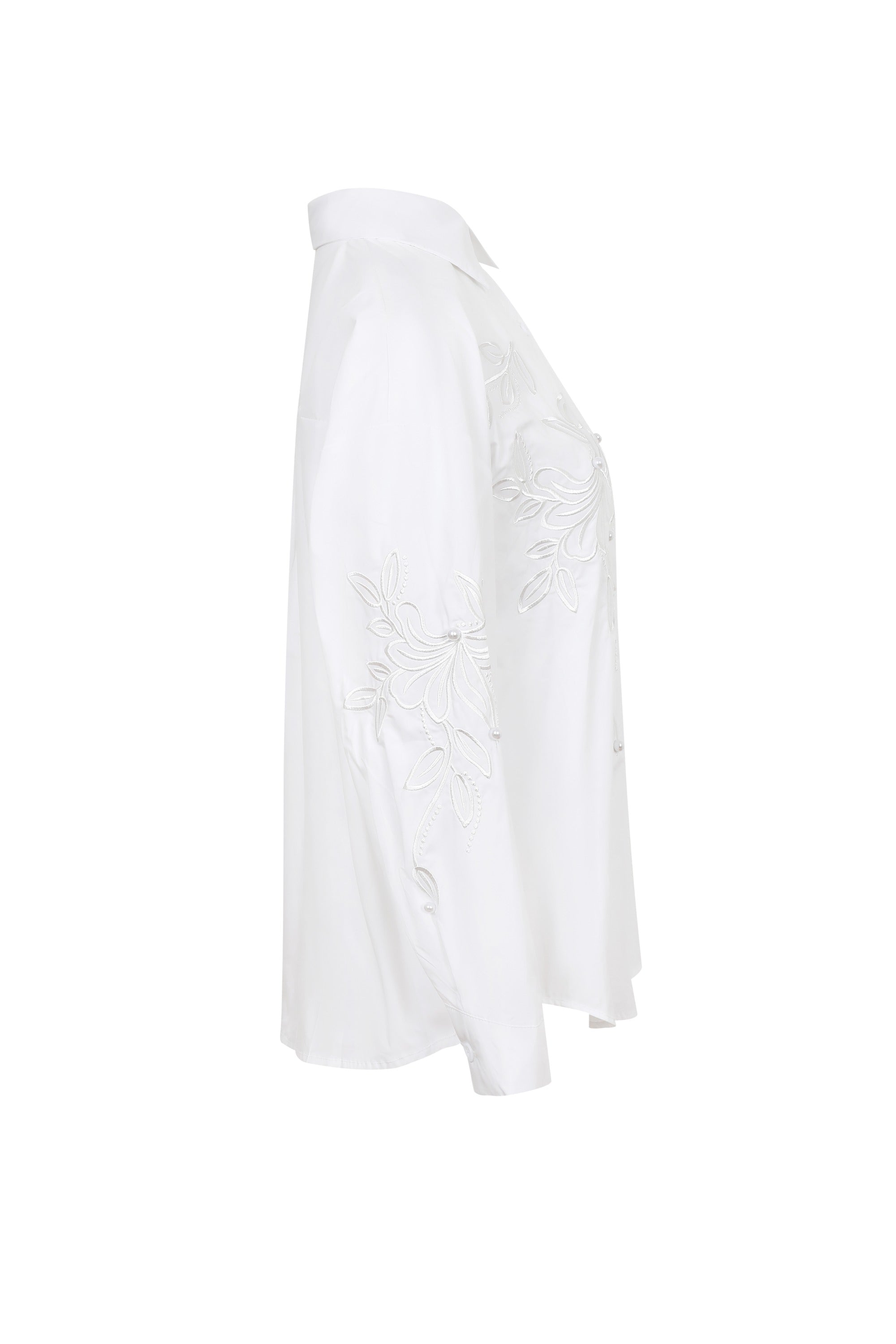 Embroidered Detail Woven Shirt with Pearl Accents