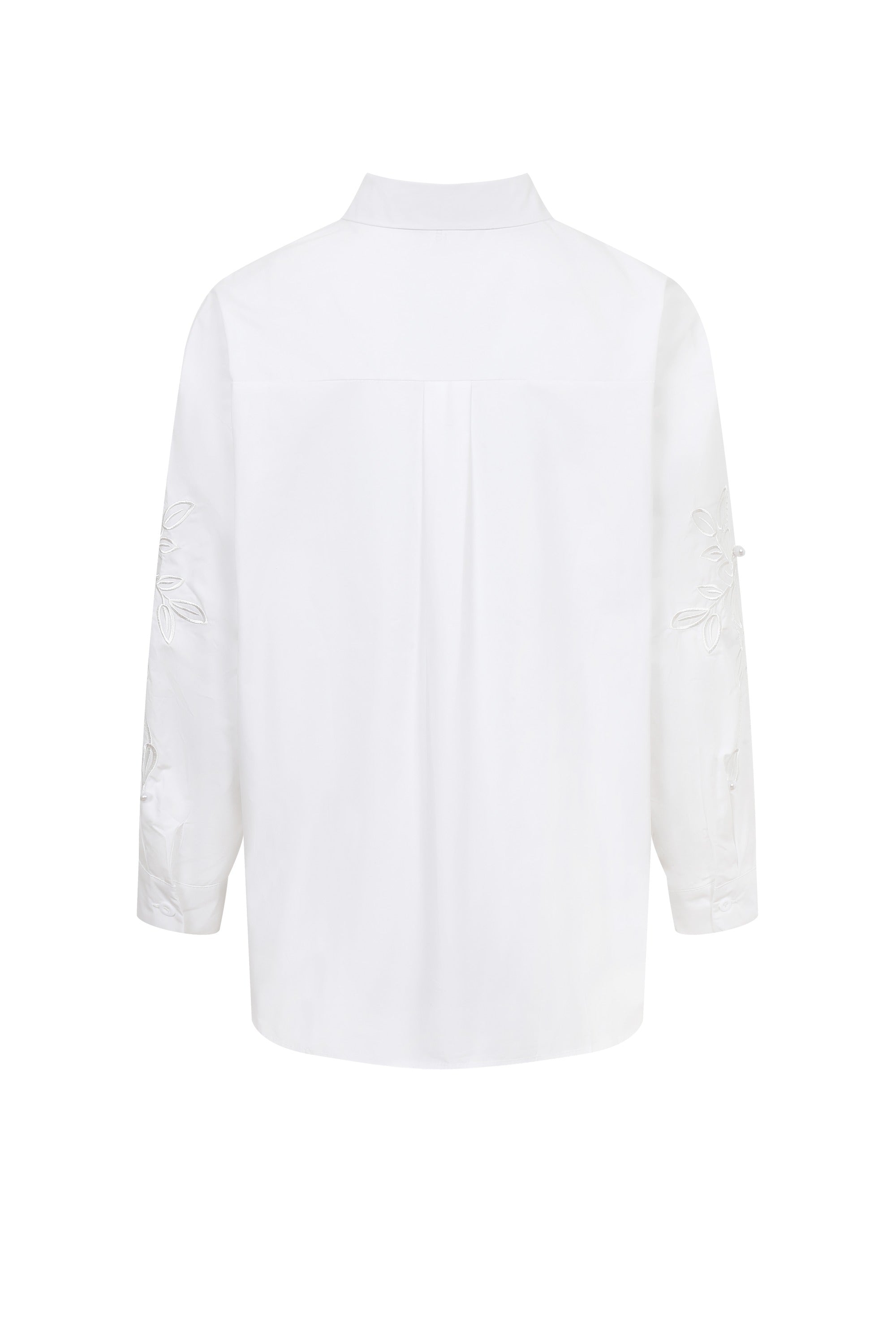 Embroidered Detail Woven Shirt with Pearl Accents