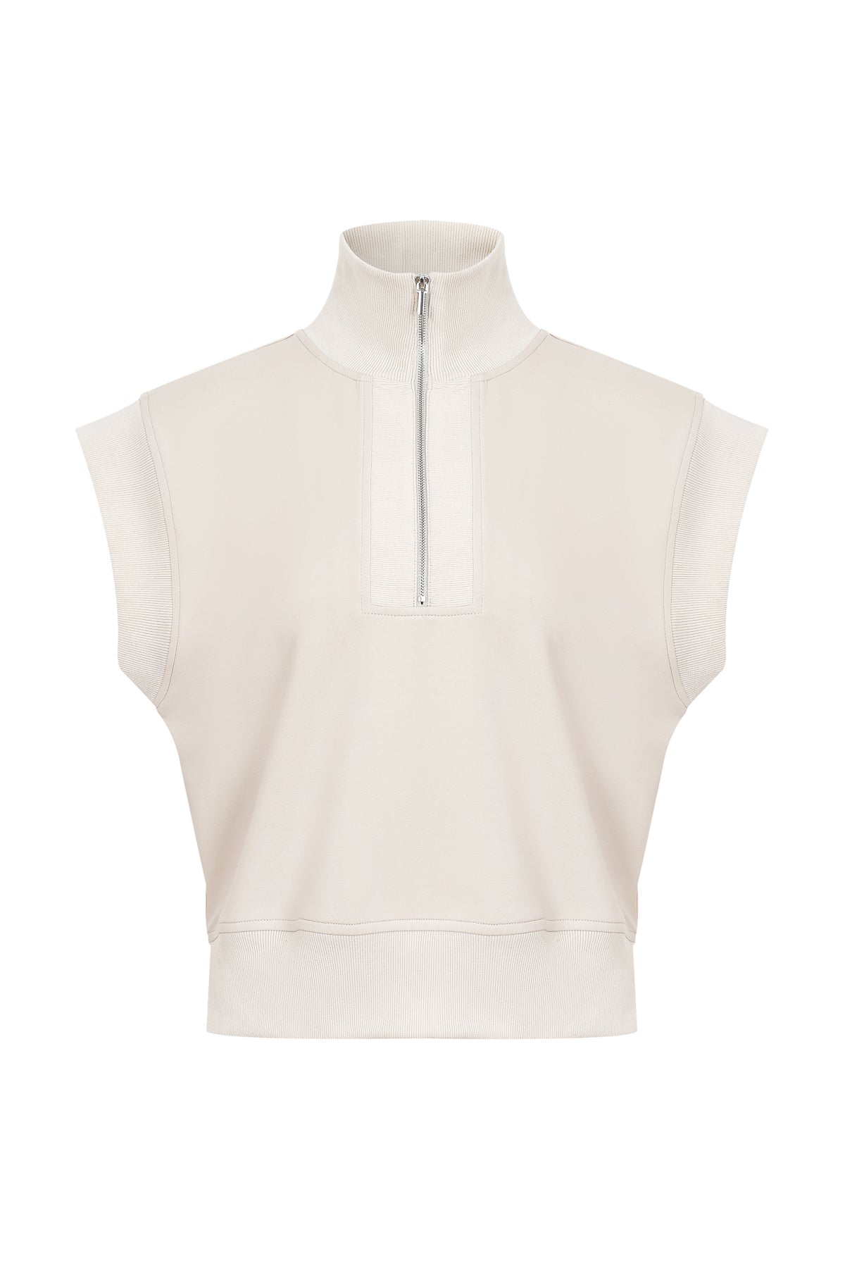 Apex Zip sleeveless Knit Top With Rib Detail