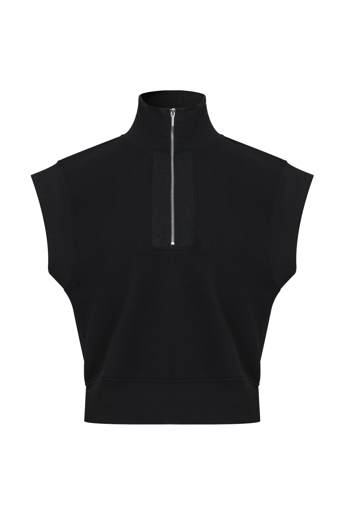 Apex Zip sleeveless Knit Top With Rib Detail