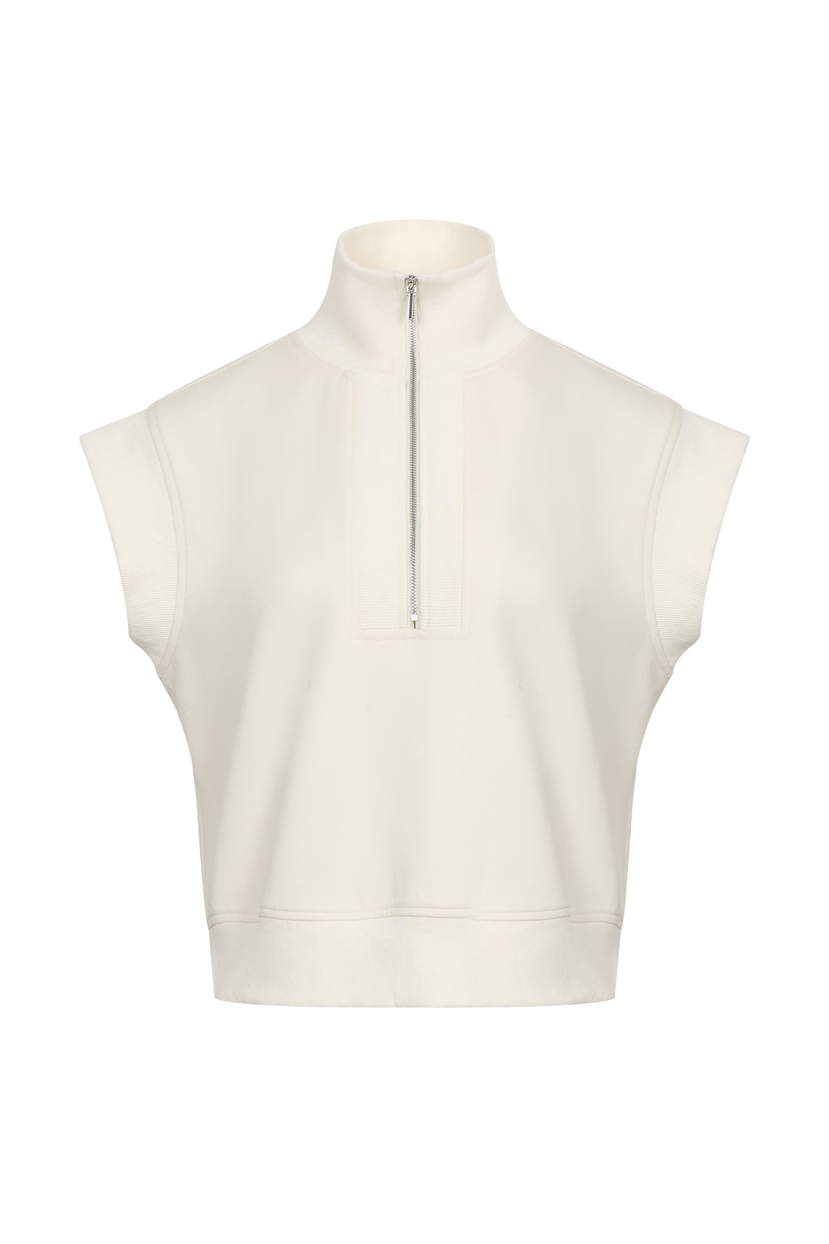 Apex Zip sleeveless Knit Top With Rib Detail
