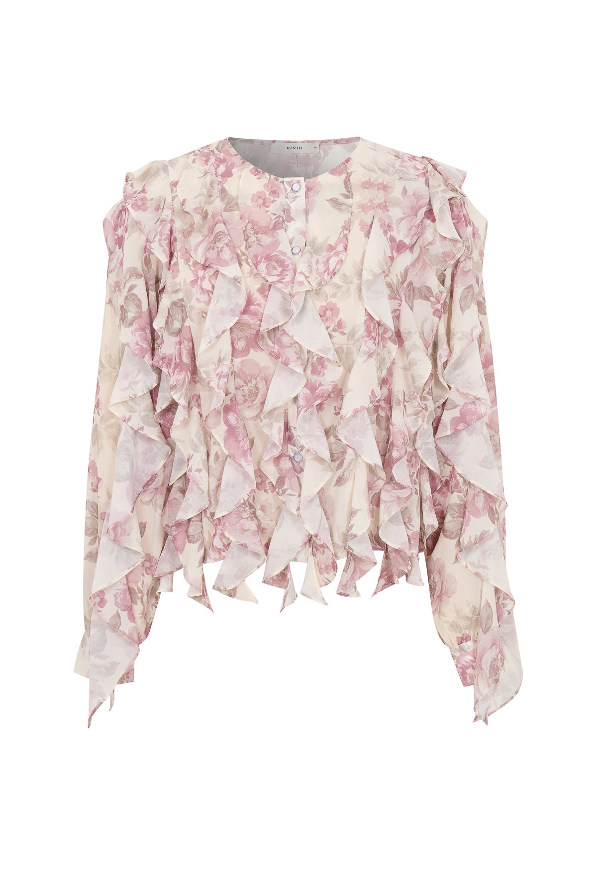 Blush Reverie Ruffle Printed Chiffon Blouse