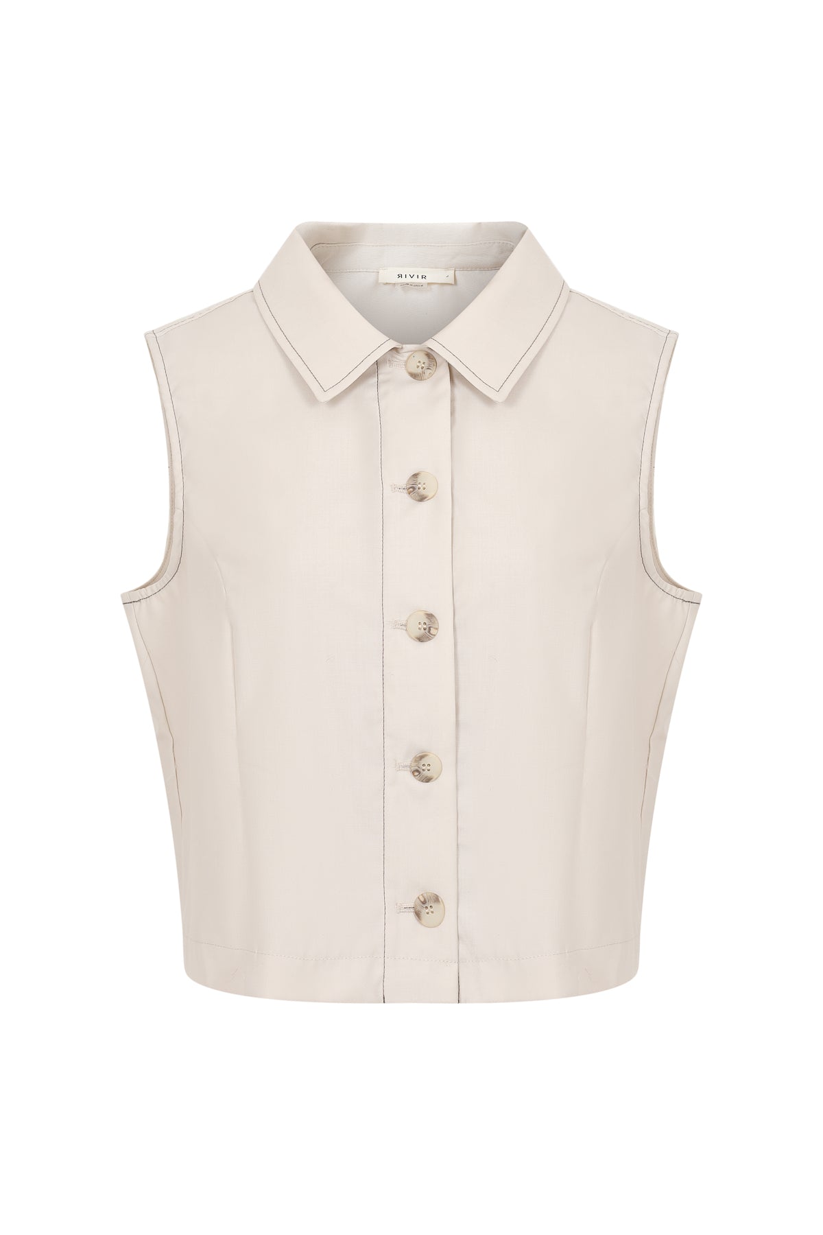 The Isometric Collared Woven Sleeveless Top Contrast Stitch