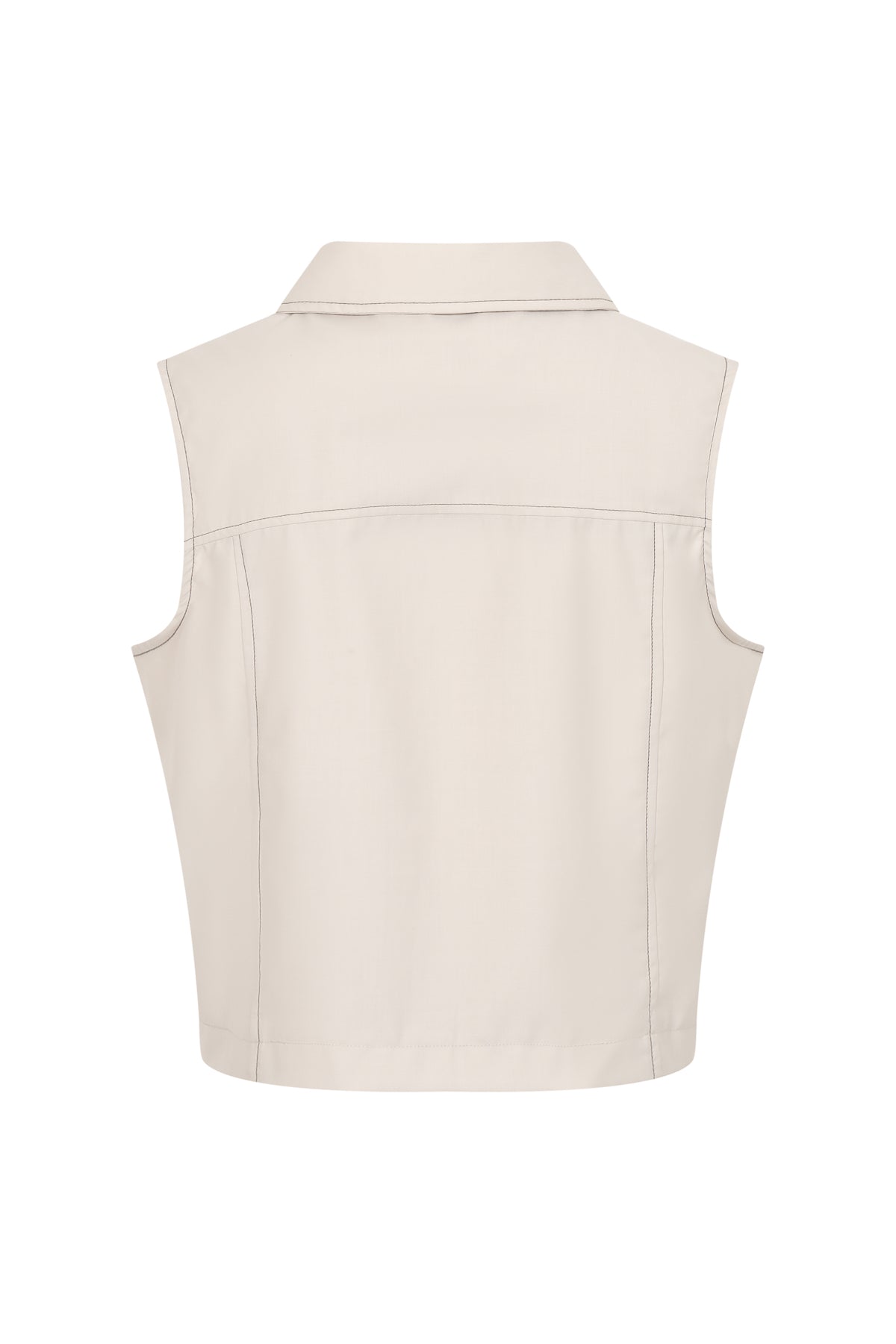 The Isometric Collared Woven Sleeveless Top Contrast Stitch
