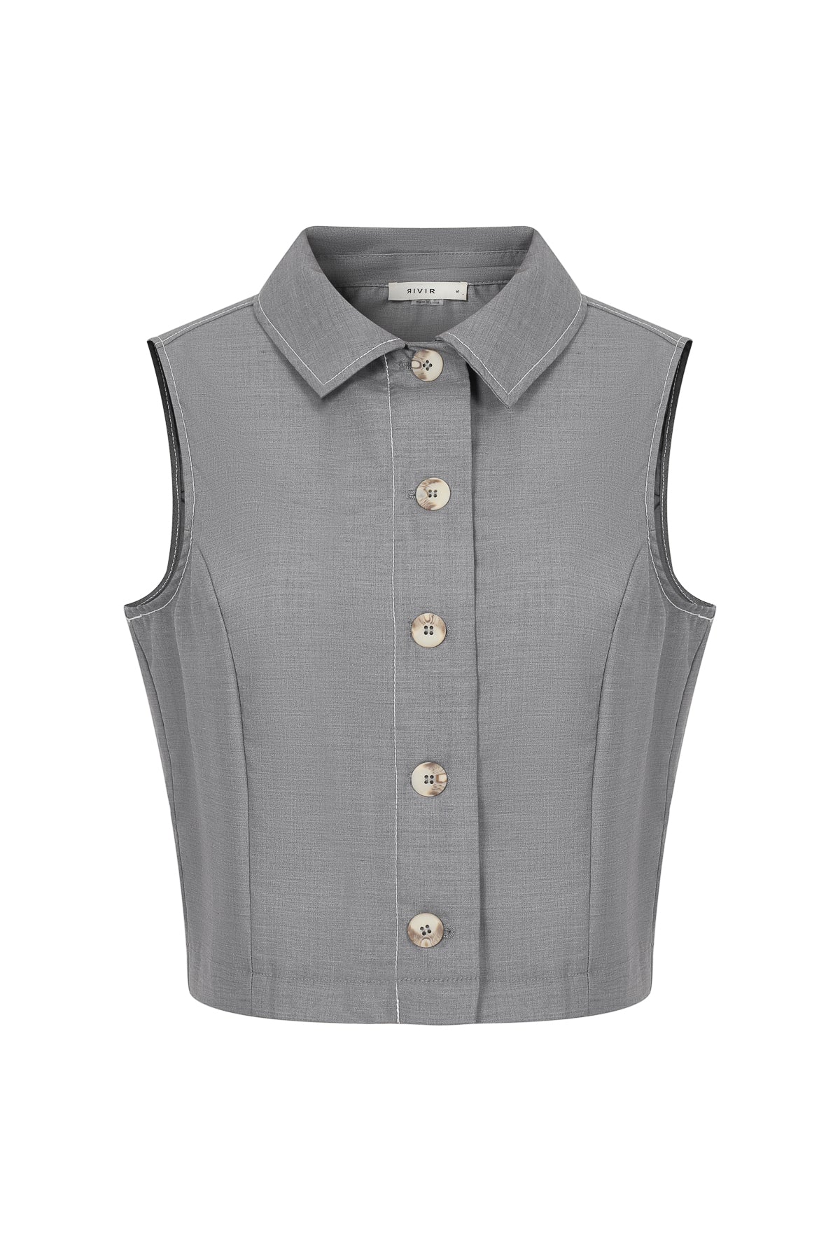 The Isometric Collared Woven Sleeveless Top Contrast Stitch