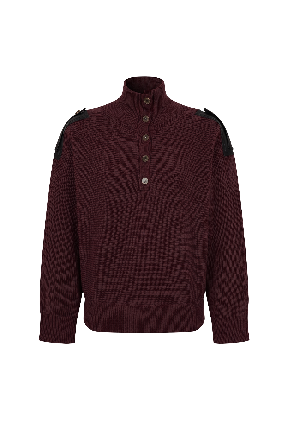 Leather Trimmed Ribbed Sweater