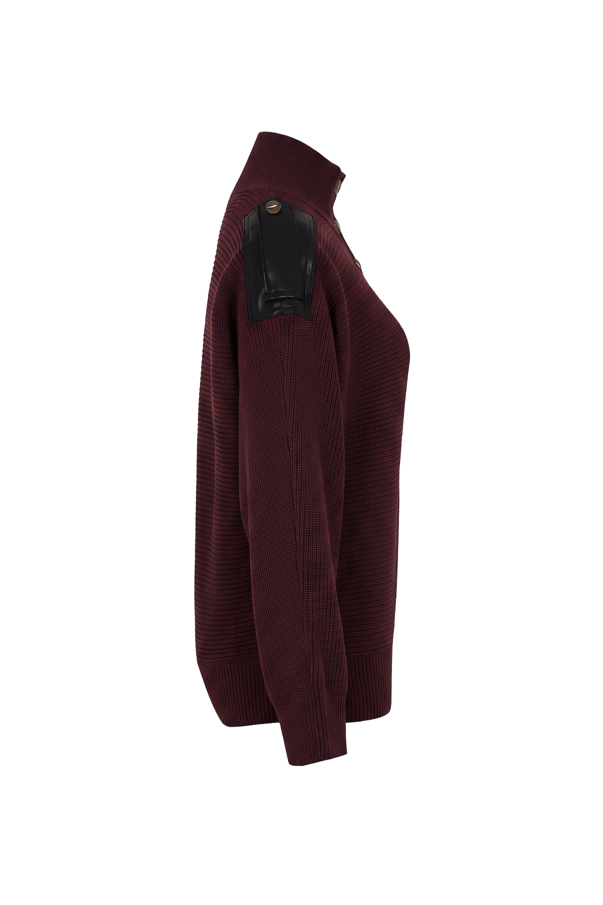 Leather Trimmed Ribbed Sweater
