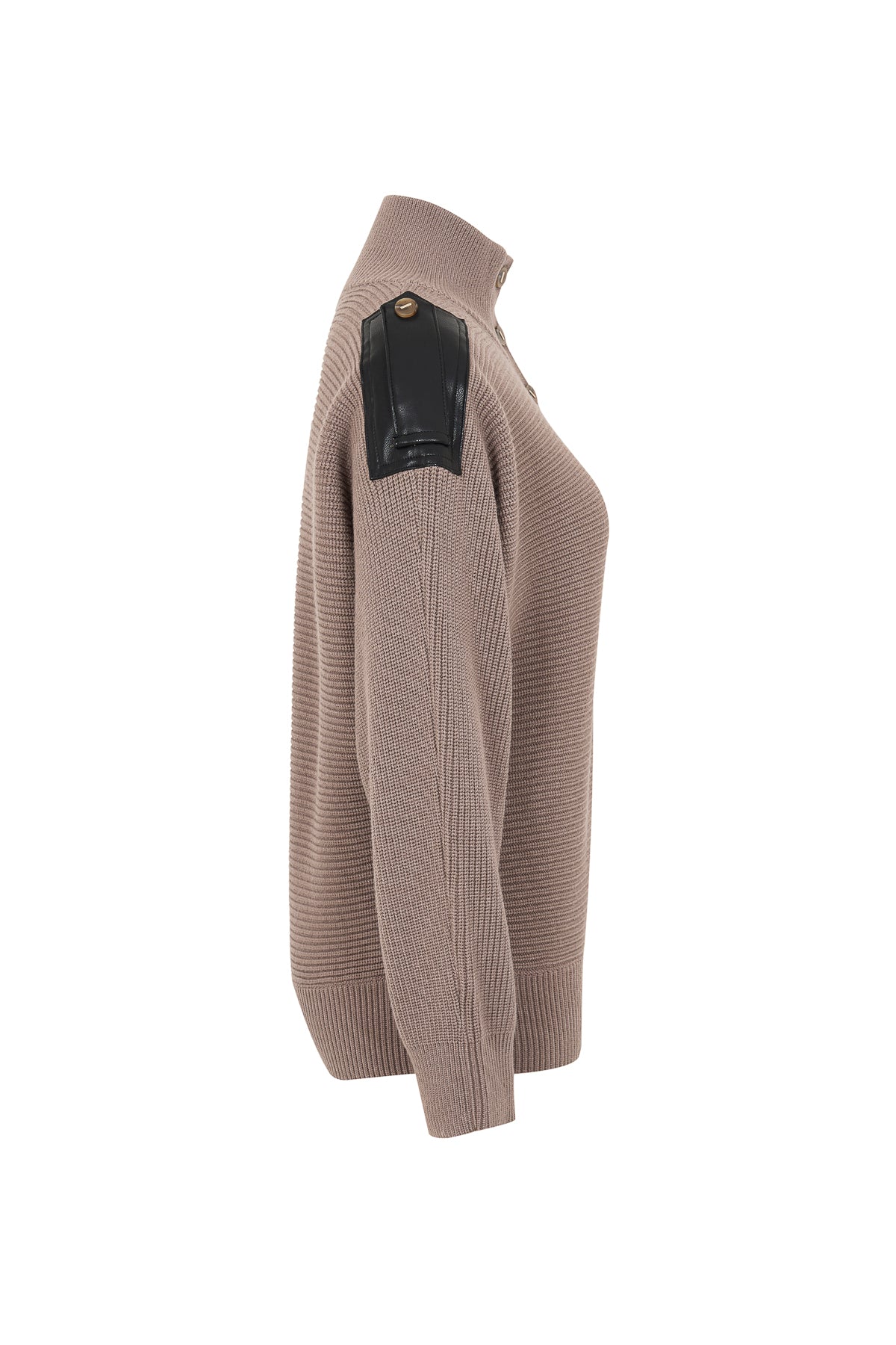 Leather Trimmed Ribbed Sweater