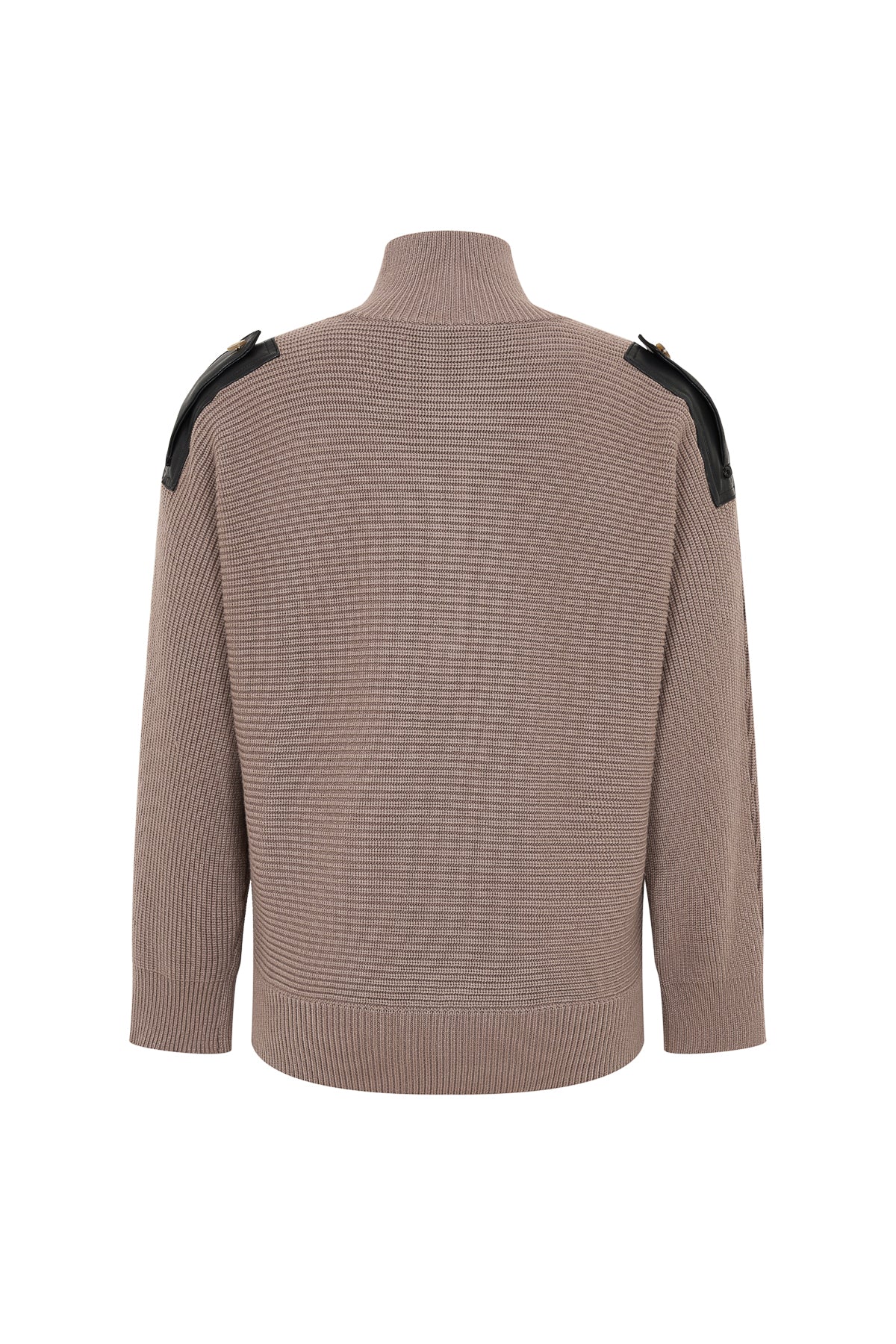 Leather Trimmed Ribbed Sweater