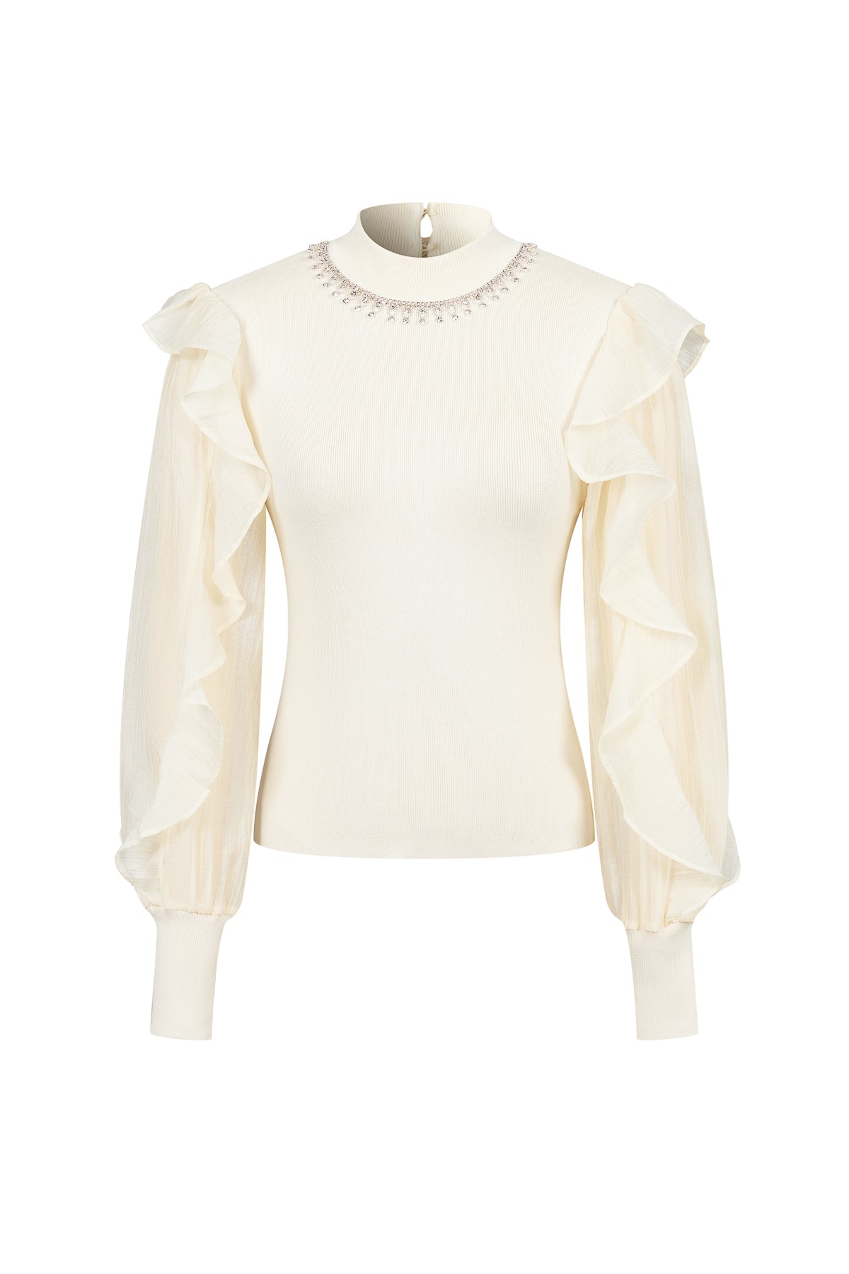 Embellished Woven Mix Sweater