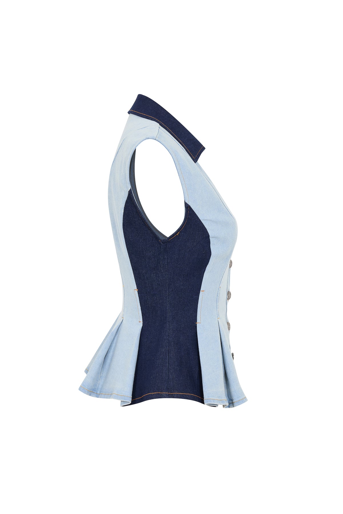 Skyline Two-Tone Denim Peplum Vest