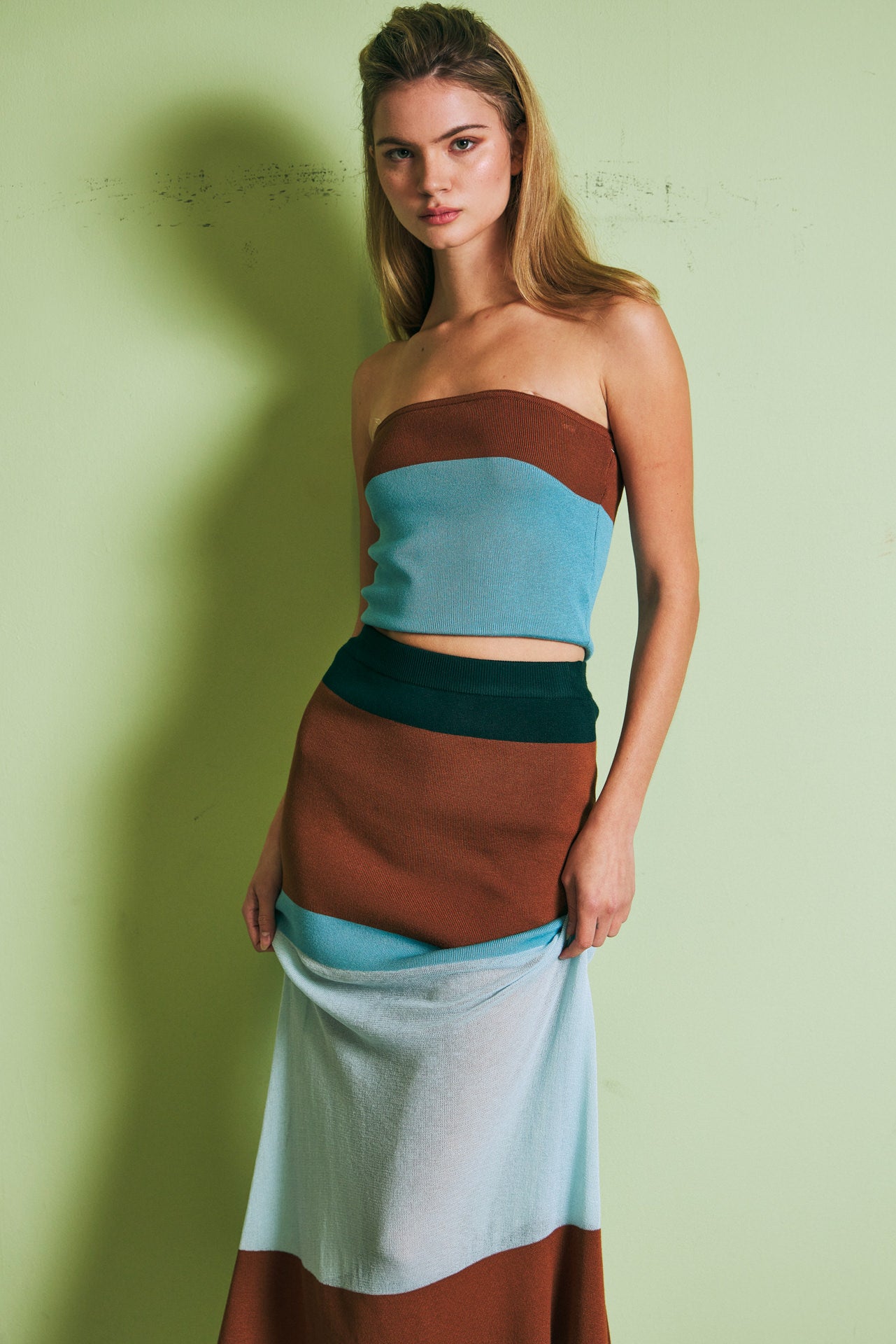 Valence Color Block Knit Tube Top