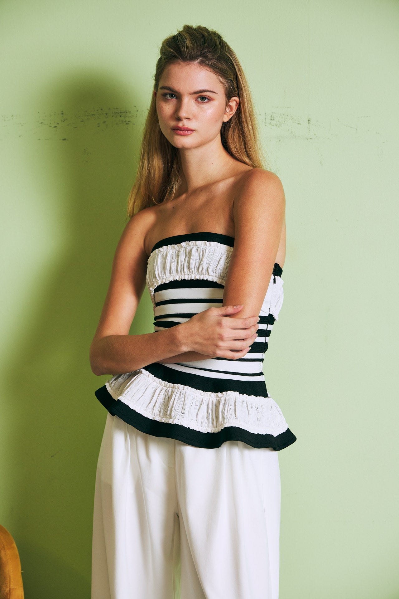 Valentina Sculpted Corset Bandage Stripe Peplum Top