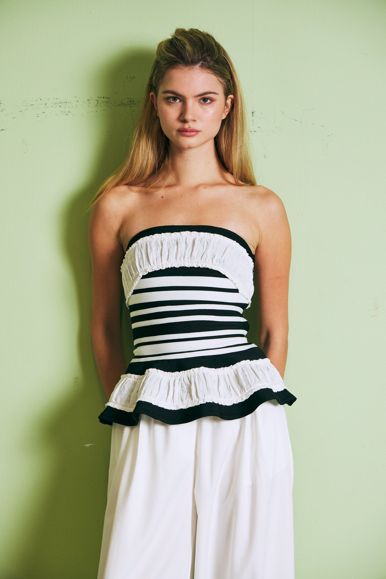 Valentina Sculpted Corset Bandage Stripe Peplum Top