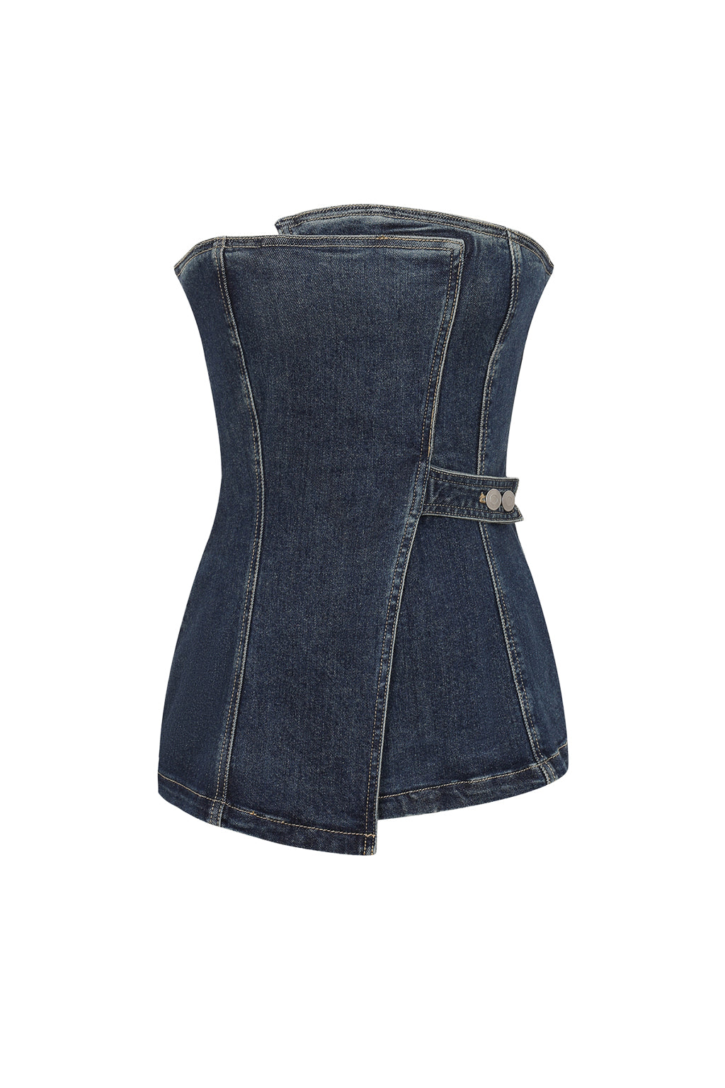 Faux Wrap Front Denim Tube Top