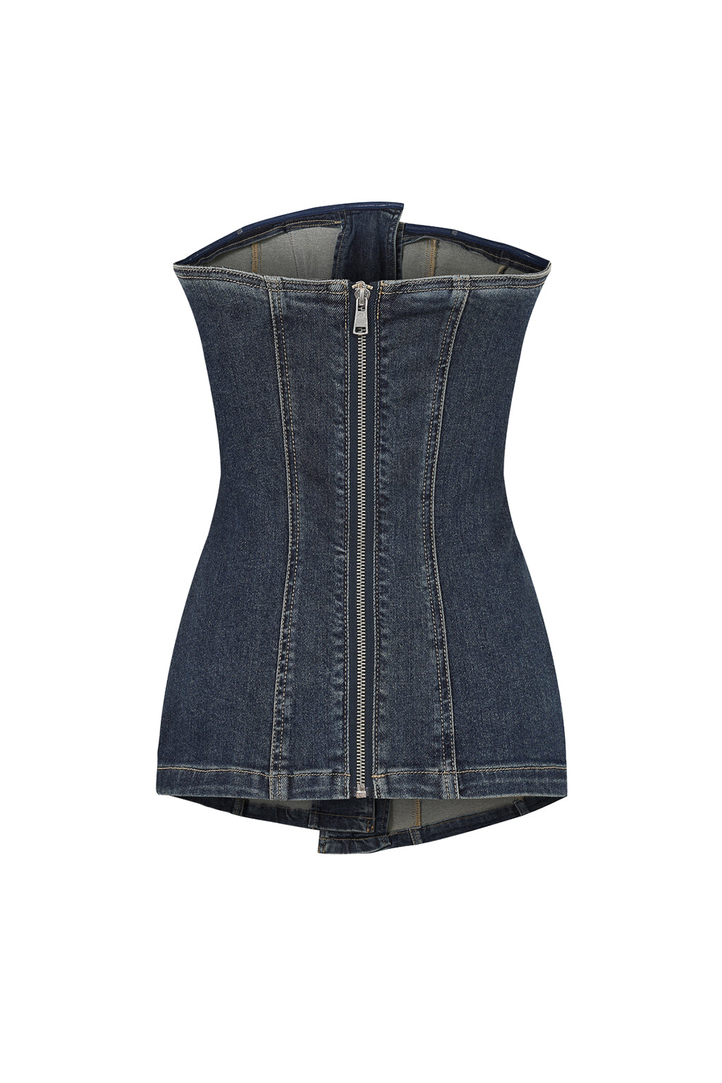 Faux Wrap Front Denim Tube Top