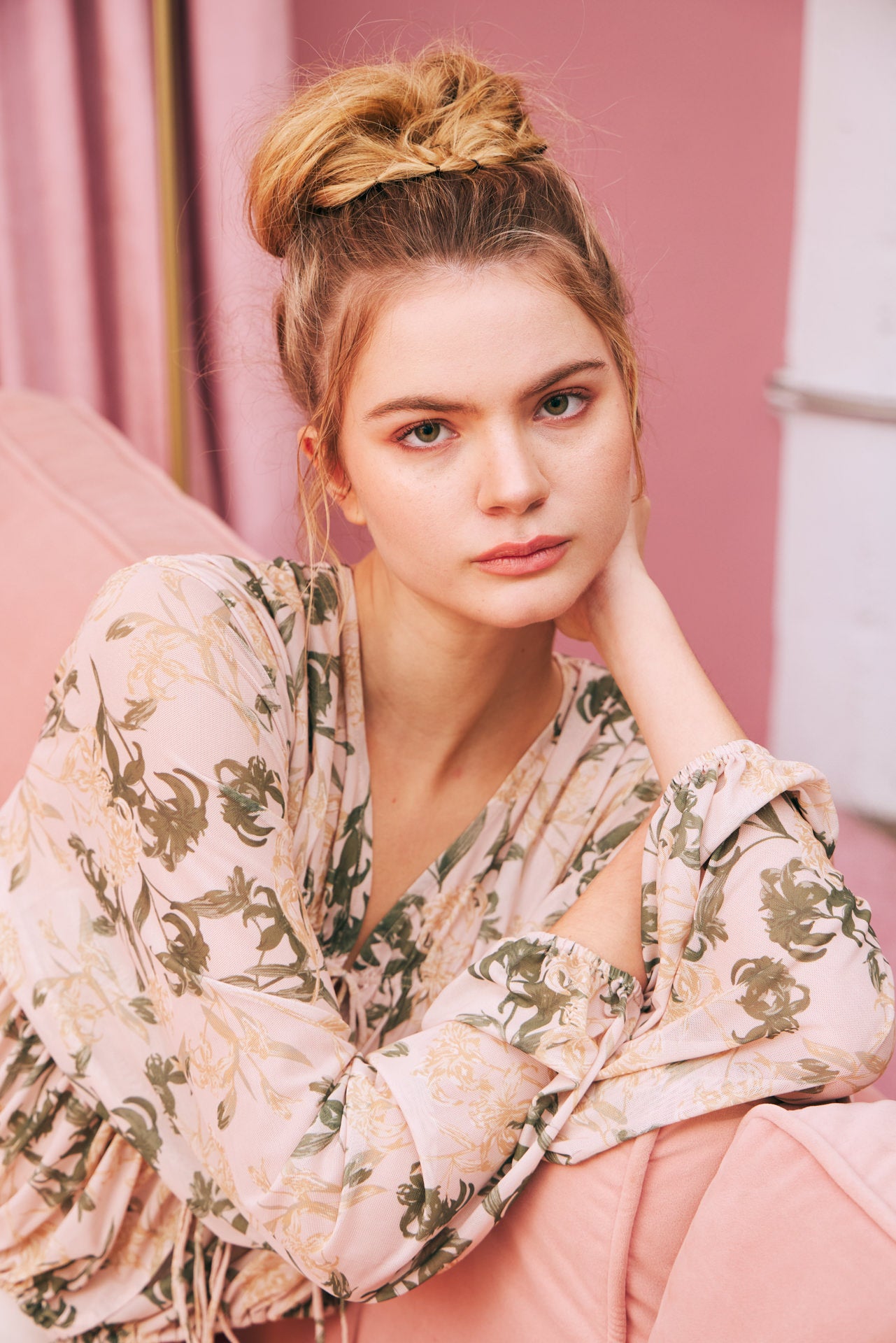 Floral Sheer Drawstring Blouse
